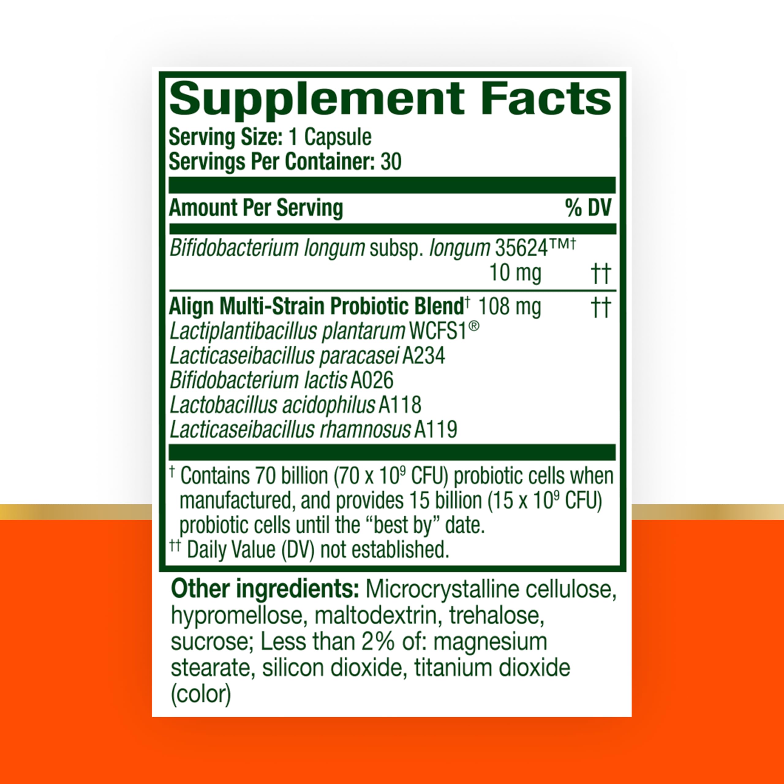 Align Probiotic, 70 Billion CFU, 6 Strain Blend, Probiotics for Women and Men, Daily Probiotics for Digestive Health, Helps Relieve Occasional Bloating & Gas 30 Capsules Align Au supplements