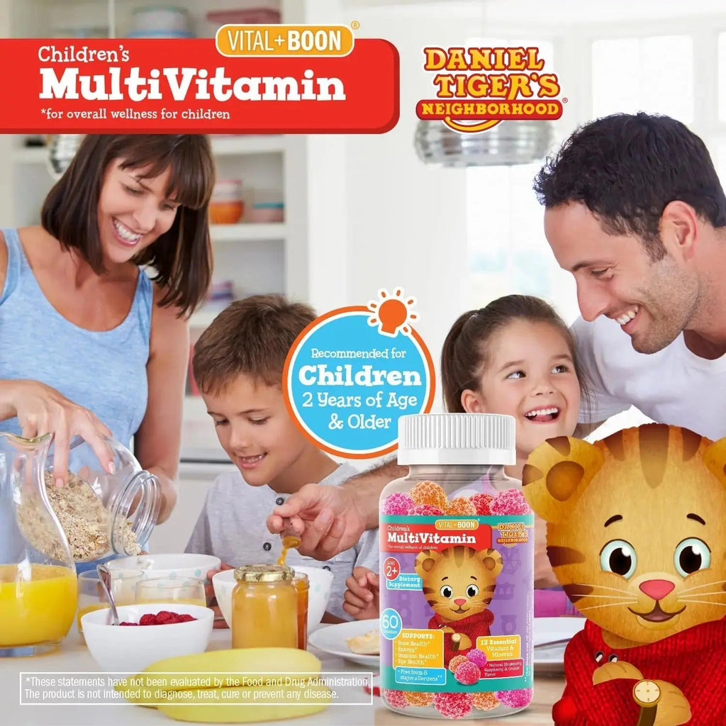 Daniel Tiger - Kids Multivitamin Gummies (60 Gummy Bottle) Toddler 2+ & Kids Vitamins - 12 Essential Vitamins & Minerals to Support Bone Health, Energy Vital+Boon Au supplements