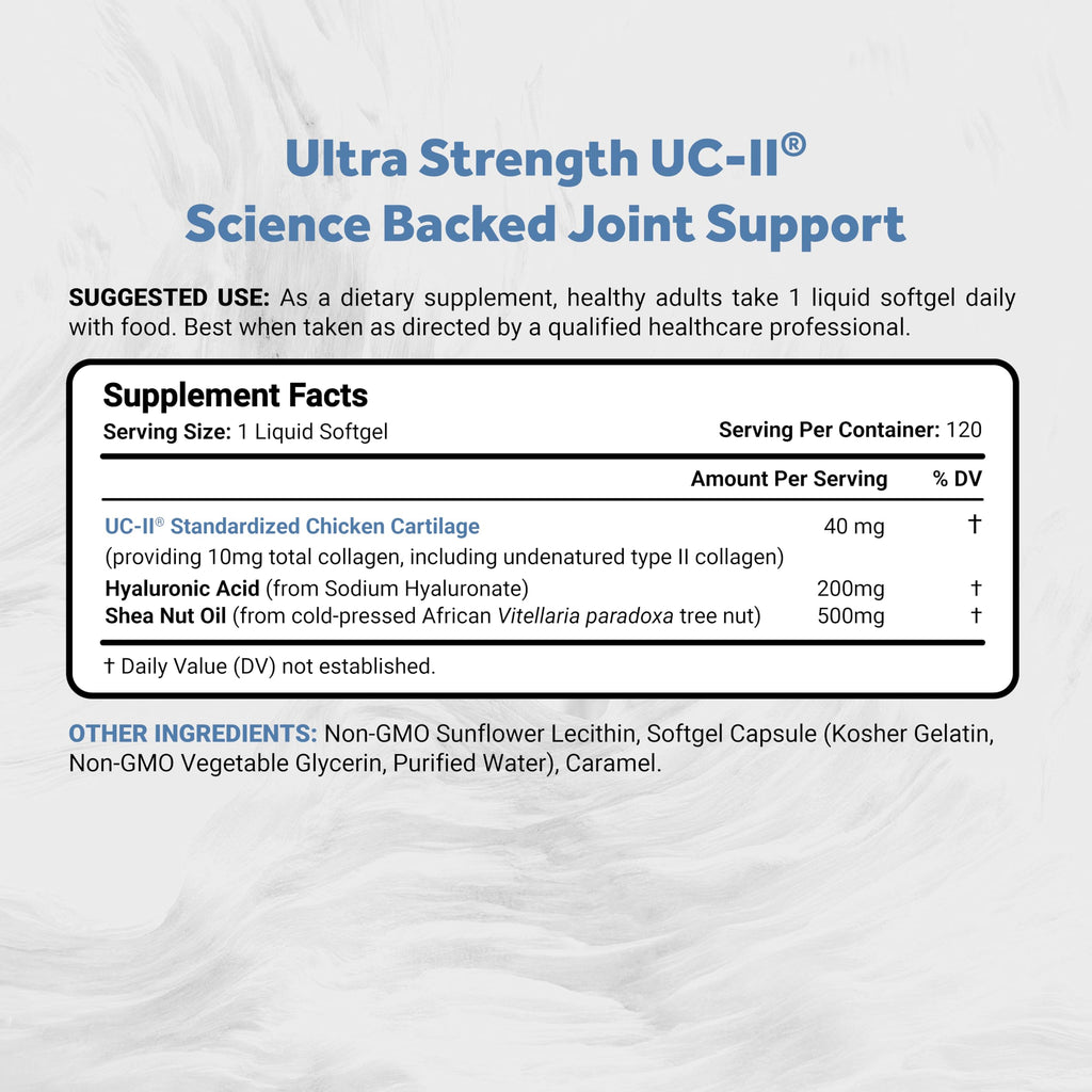 Naturalis UC-II 40 mg with Hyaluronic Acid and Shea Nut Oil | Enhanced Undenatured Type II Collagen for Better Joint Health, Mobility & Flexibility