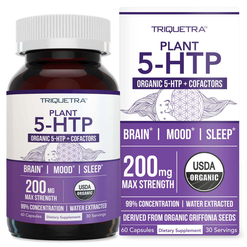 Organic 5-HTP - 200 mg | 99% 5HTP Concentration, Plus Cofactor Vitamin B6 & Lion’s Mane | Water Extracted from Organic Griffonia Seeds | Supports Mood
