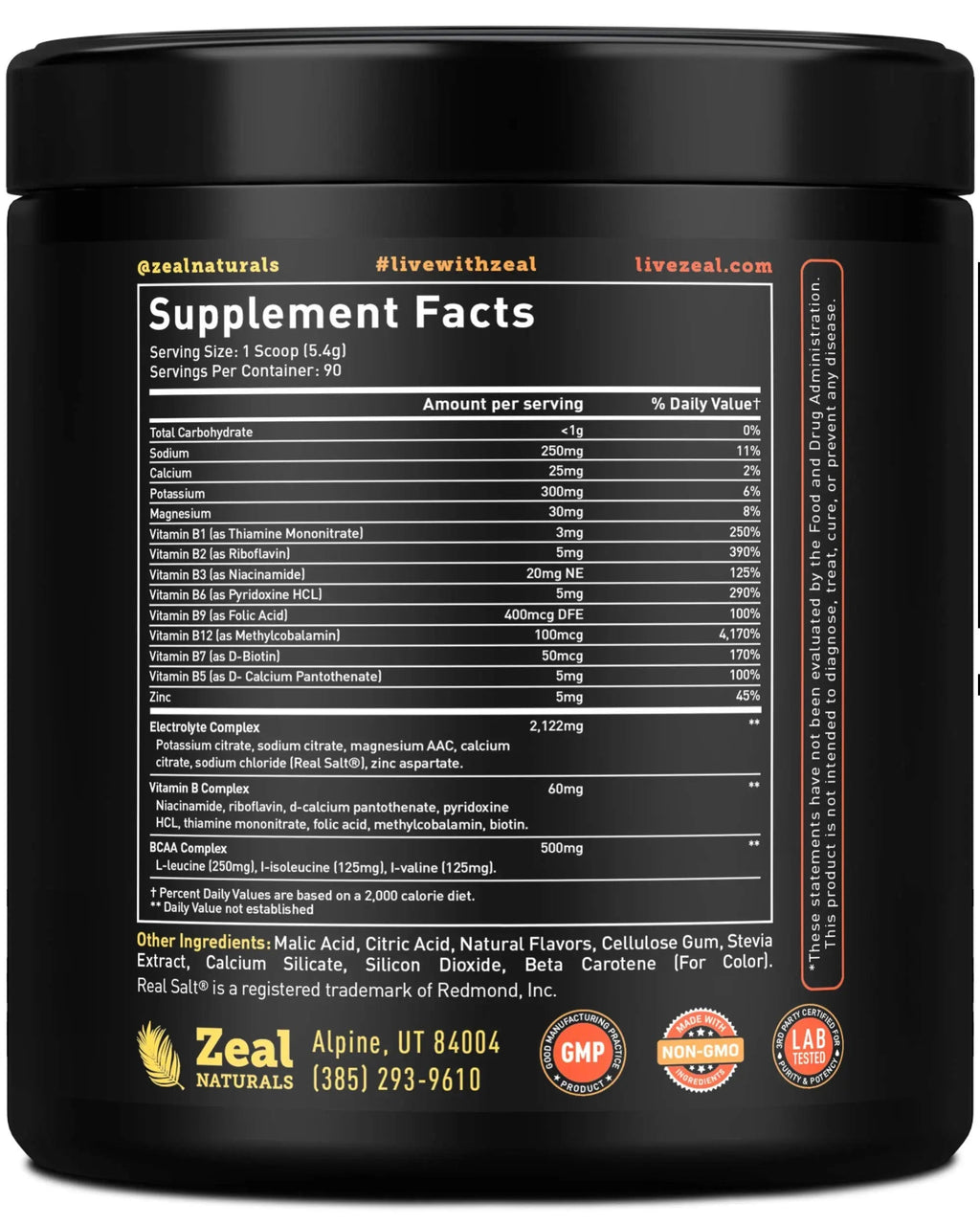 Enhanced Electrolyte Powder (Peach Mango | 90ct.) + BCAA, B-Vitamins & Real Salt Zeal Naturals Au supplements