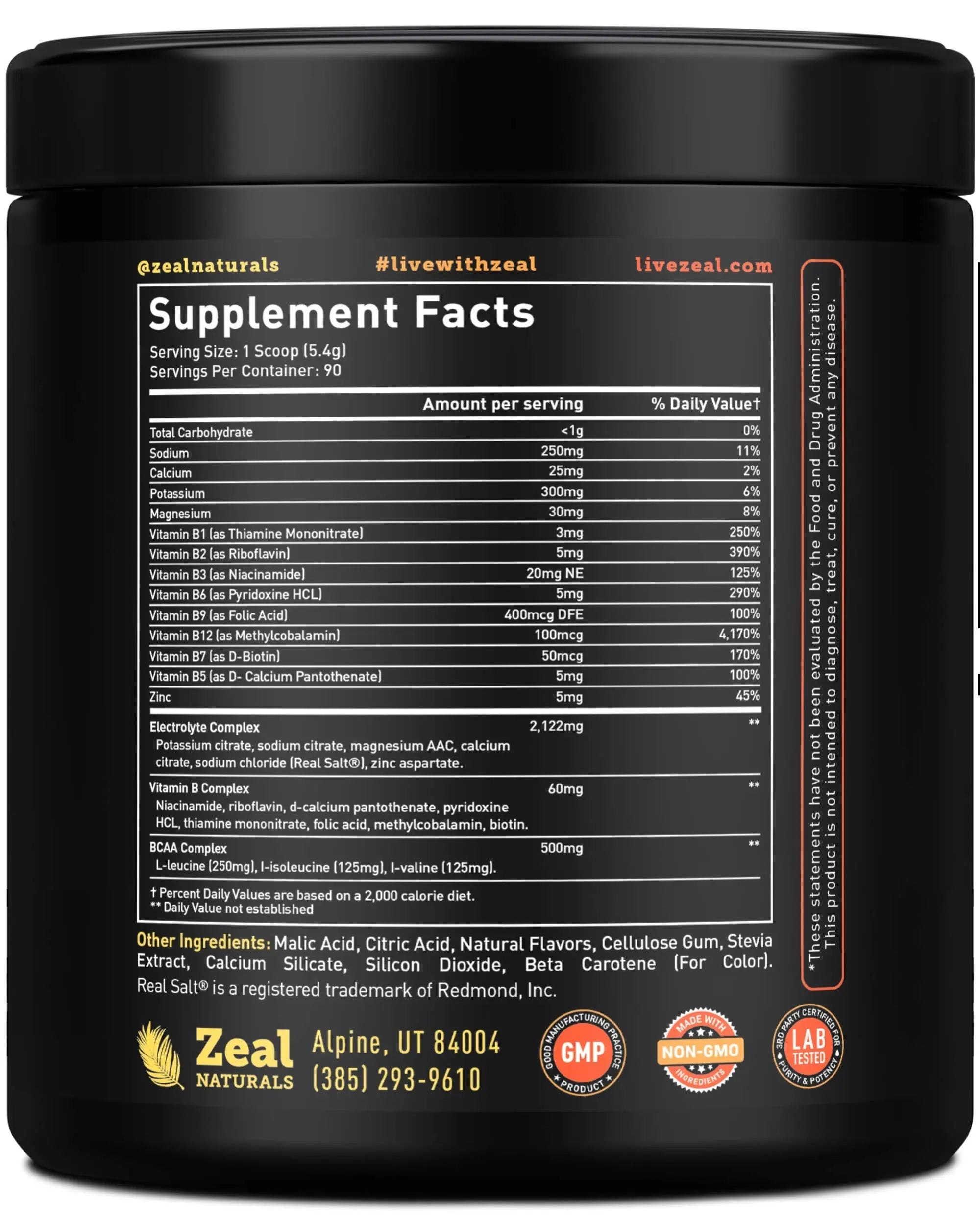 Enhanced Electrolyte Powder (Peach Mango | 90ct.) + BCAA, B-Vitamins & Real Salt Zeal Naturals Au supplements