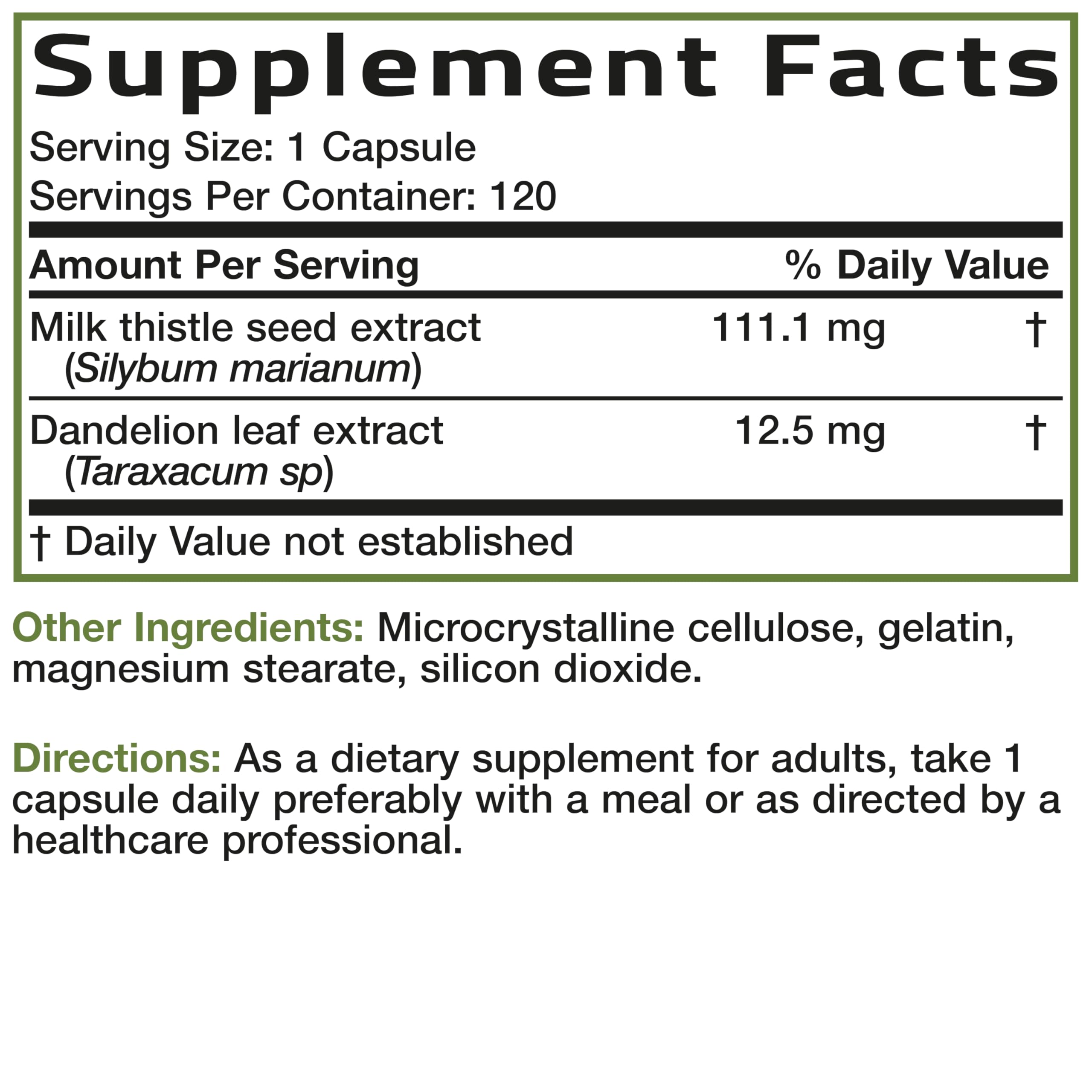 Bronson Milk Thistle Silymarin Marianum & Dandelion Extract Liver Health Support, Antioxidant Support, Detox, 120 Capsules