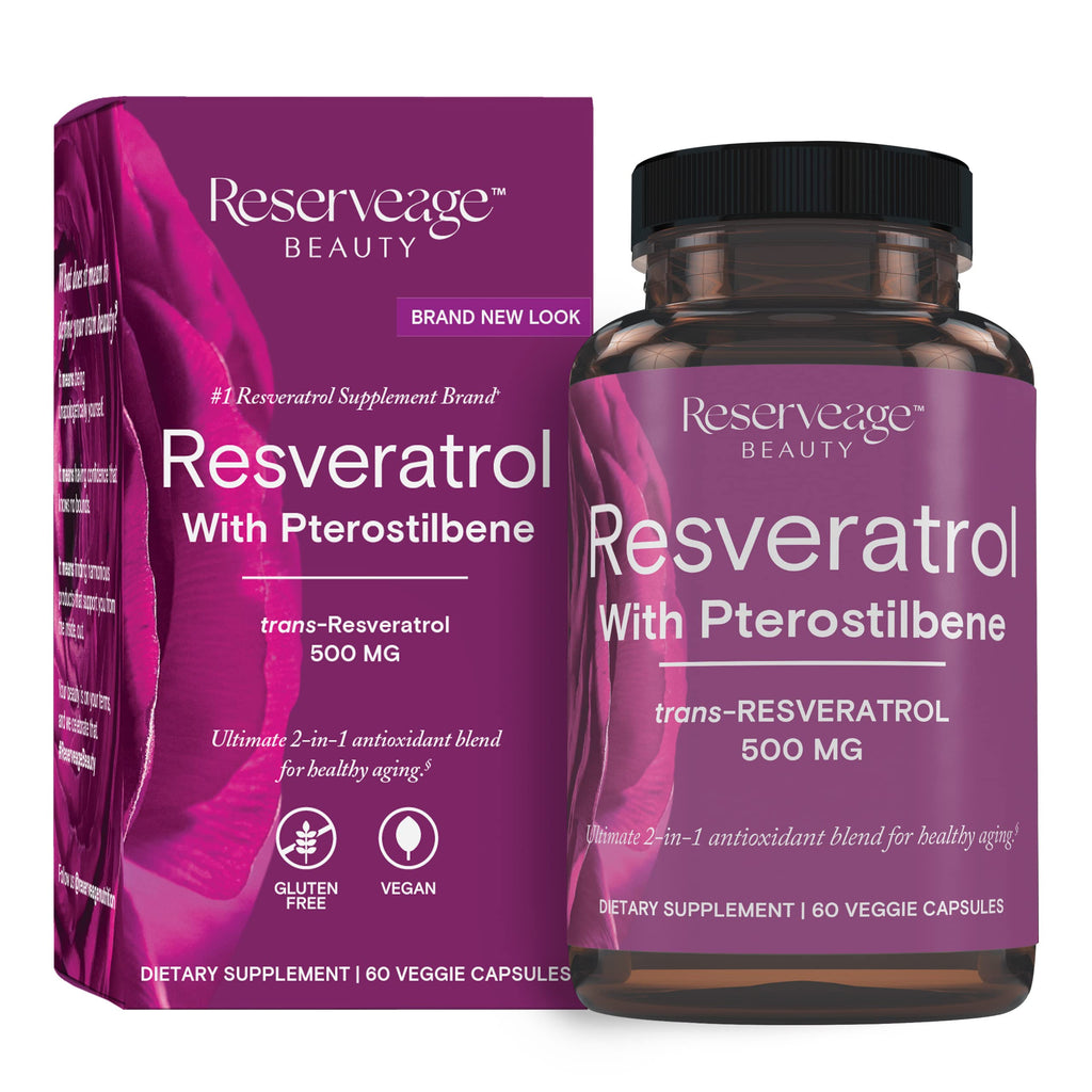 Reserveage Beauty, Resveratrol 500 mg with Pterostilbene, Antioxidant Supplement for Immune Support & Heart Health, Supports Healthy Aging