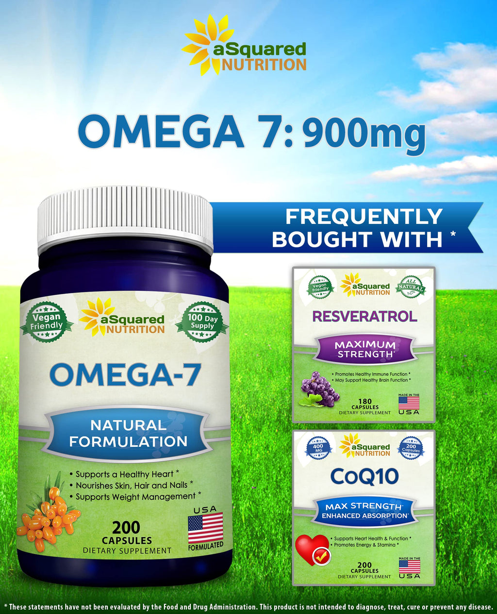 aSquared Nutrition Purified Omega 7 Fatty Acids-200 Capsules from Natural Sea Buckthorn aSquared Nutrition Au supplements