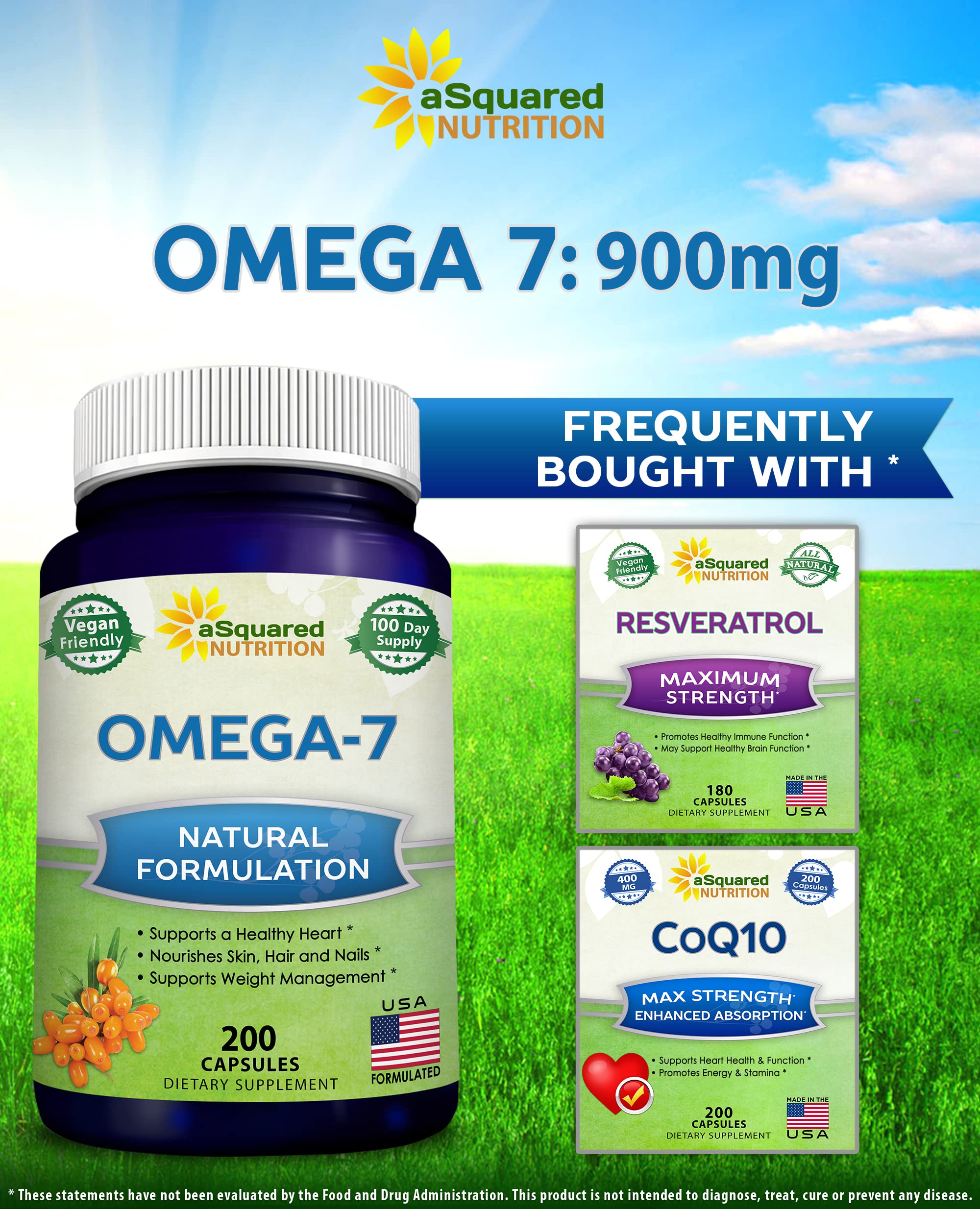 aSquared Nutrition Purified Omega 7 Fatty Acids-200 Capsules from Natural Sea Buckthorn aSquared Nutrition Au supplements