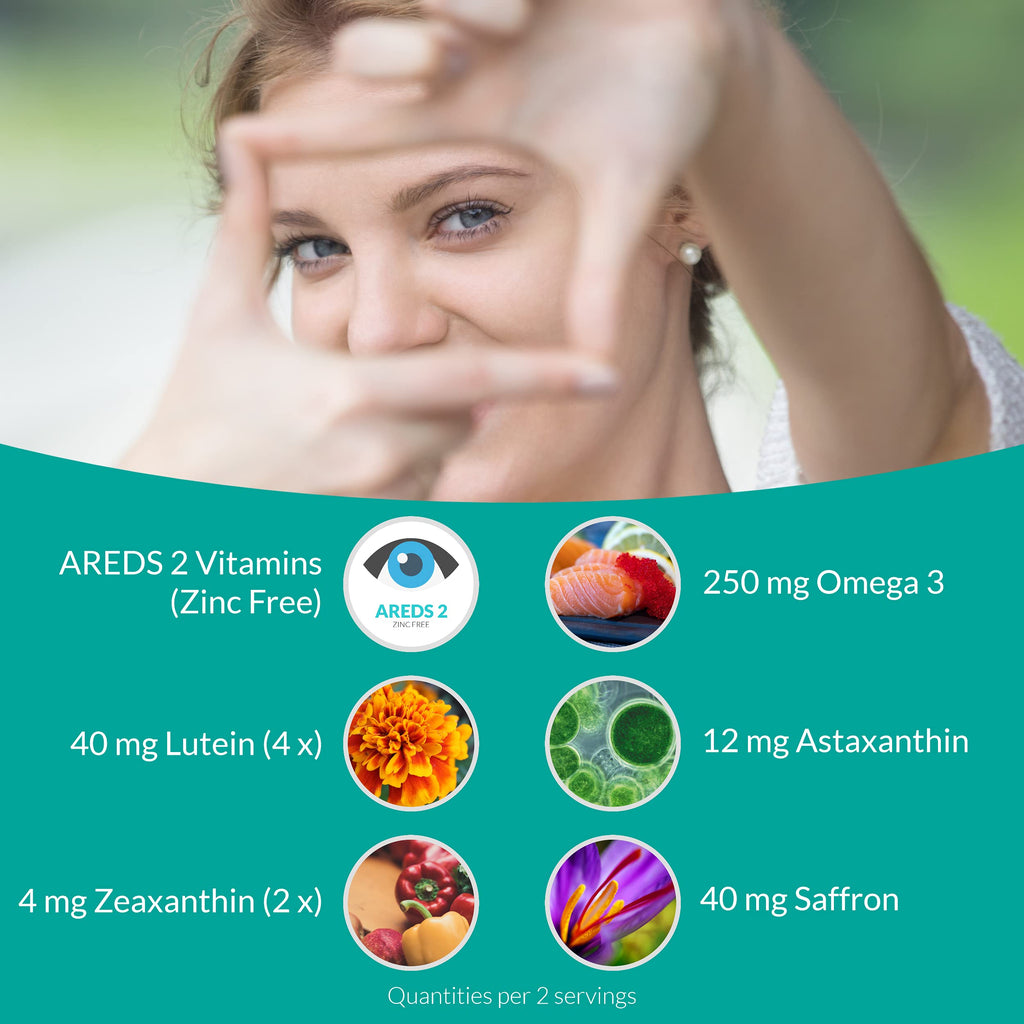 UpNourish AREDS 2 Plus Eye Vitamin Supplement, AREDS 2 Zinc Free Formula with Lutein, Zeaxanthin, Saffron, Astaxanthin & DHA - 120 softgels UpNourish Au supplements