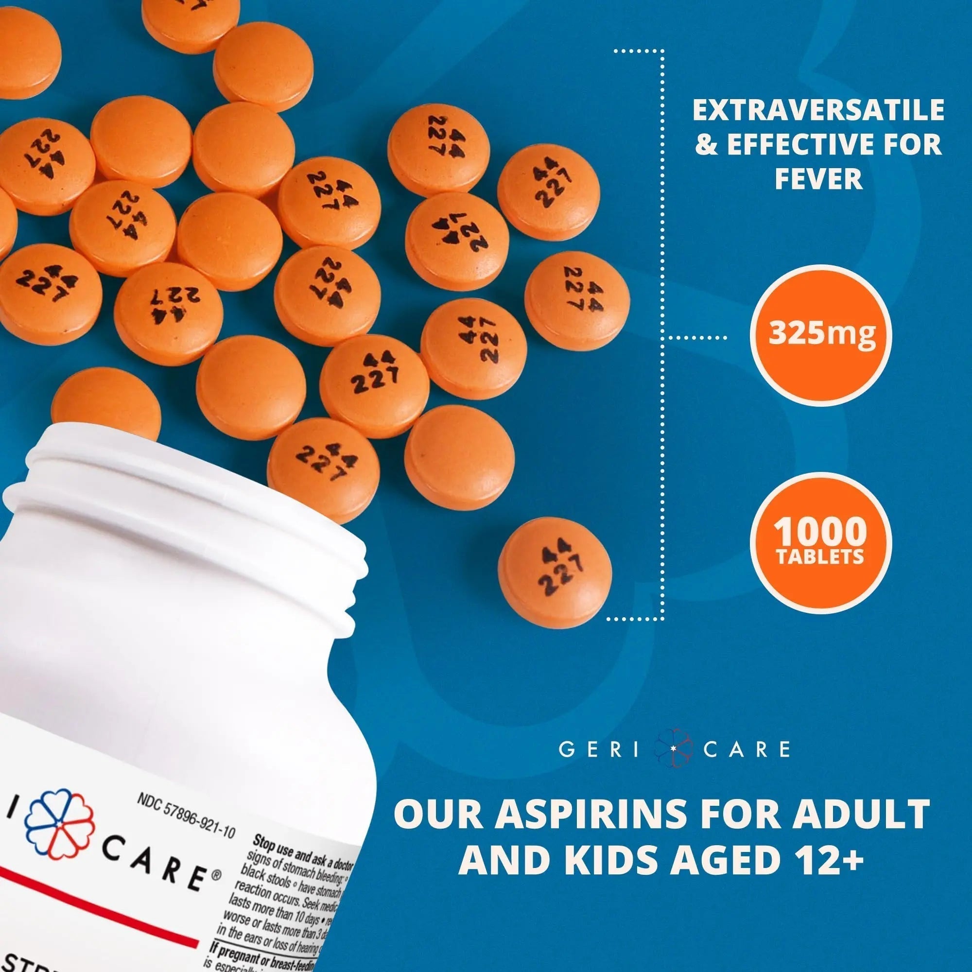 GeriCare Enteric Coated Aspirin Tablets 325mg (1000 Count) NSAID Pain Reliever & Fever Reducer for Adults- Regular Strength Aspirin for Headache Arthritis Menstrual & Muscle Pain GeriCare Au supplements