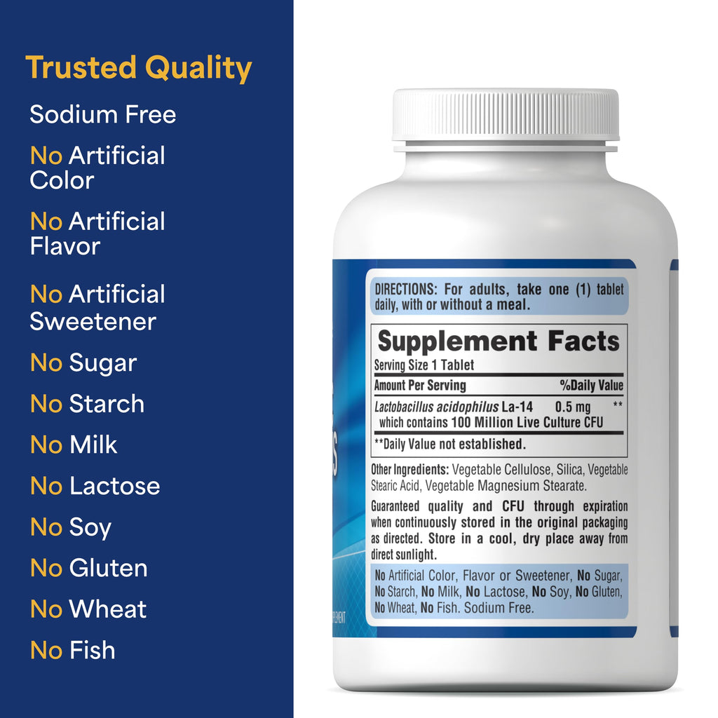 Puritan's Pride Daily Probiotic Acidophilus, 100 Million Live Cultures, Dietary Supplement for Digestive, Gut, and Immune Health, Soy, Sodium,