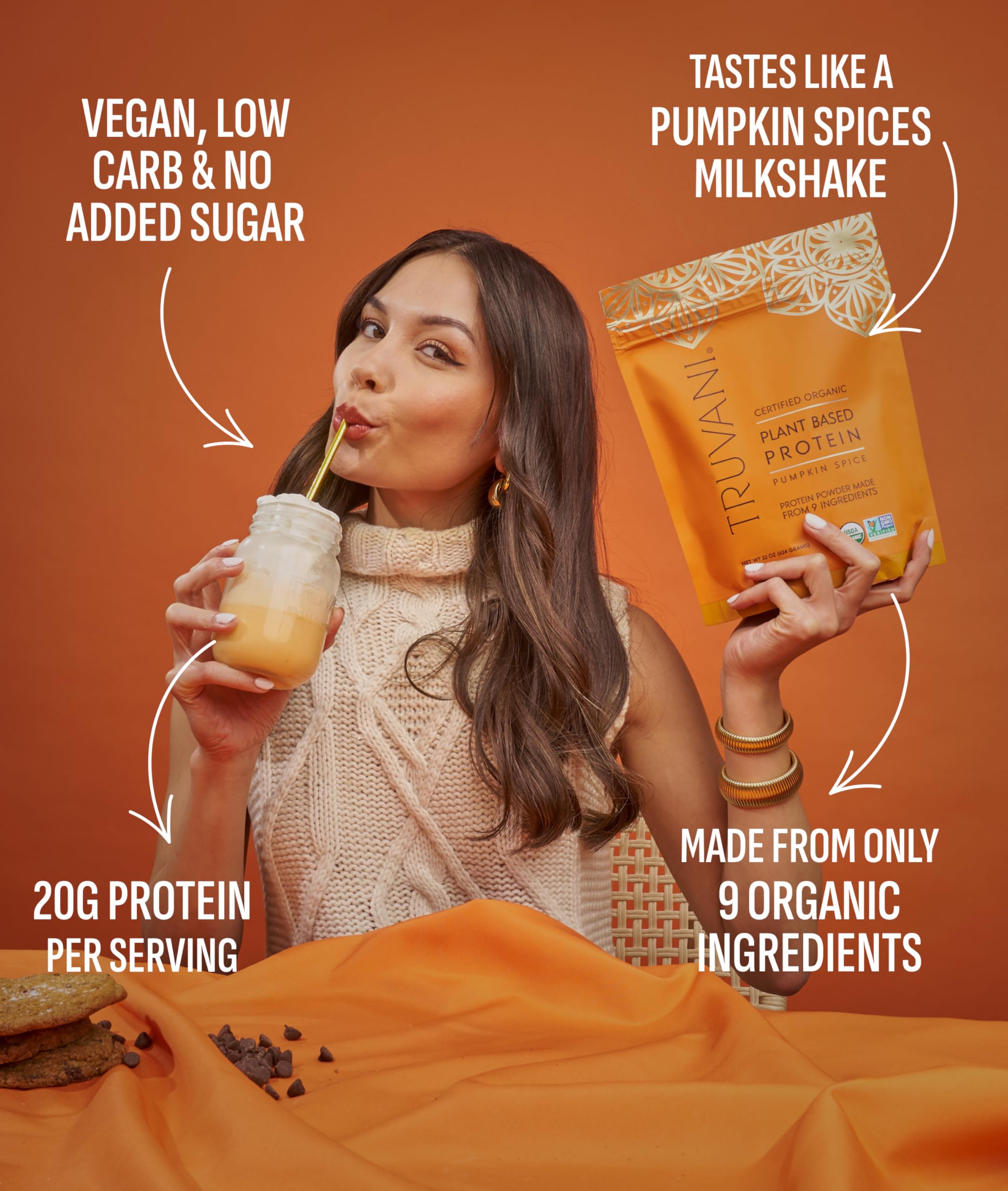 Truvani Vegan Pea Protein Powder | Pumpkin Spice | 20g Organic Plant Based Protein | 20 Servings | Keto | Gluten & Dairy Free