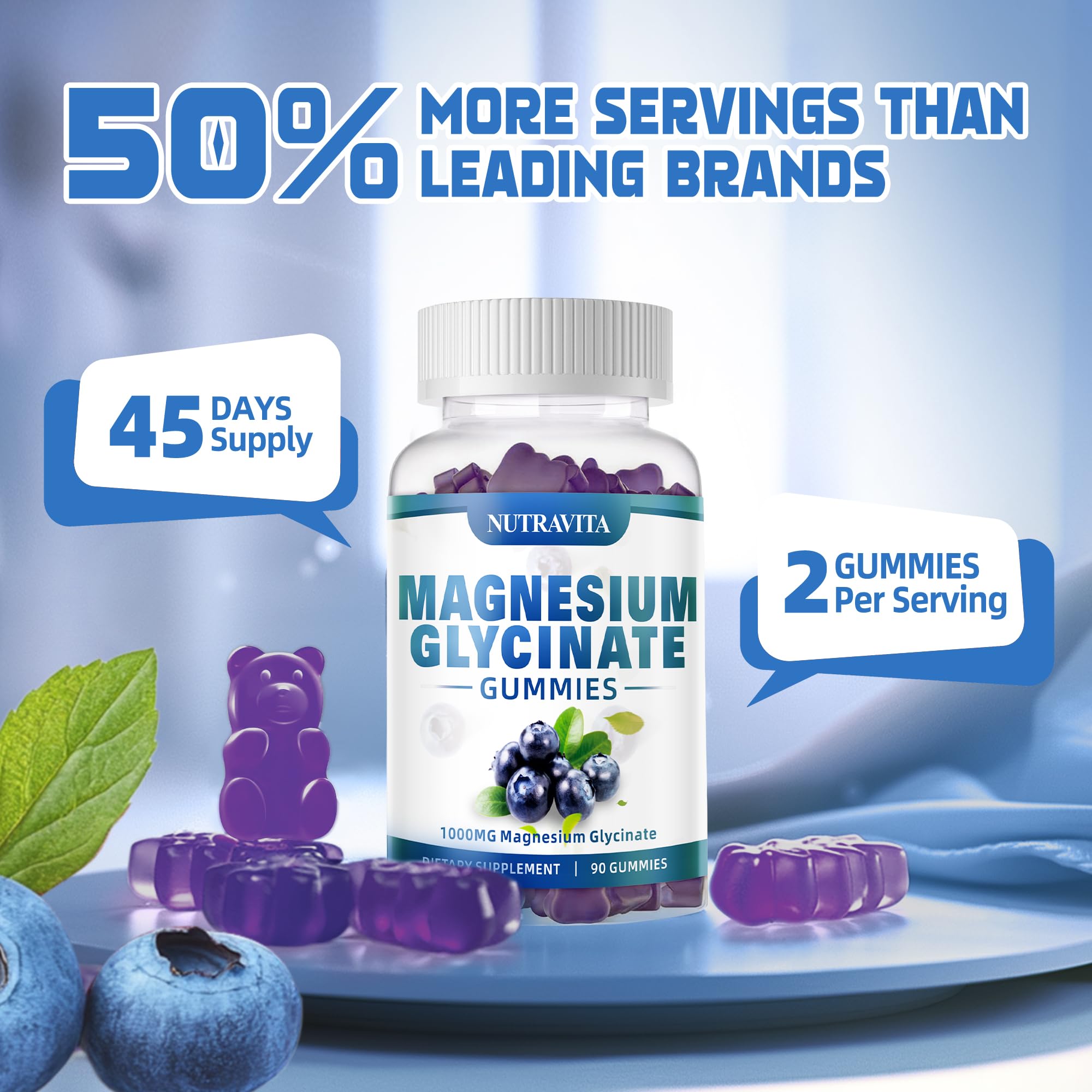 Magnesium Glycinate Gummies 1000mg with Magnesium L-Threonate,Chelated Magnesium Potassium Complex Supplement with VitD, B6, CoQ10, Calcium,Supports for Memory