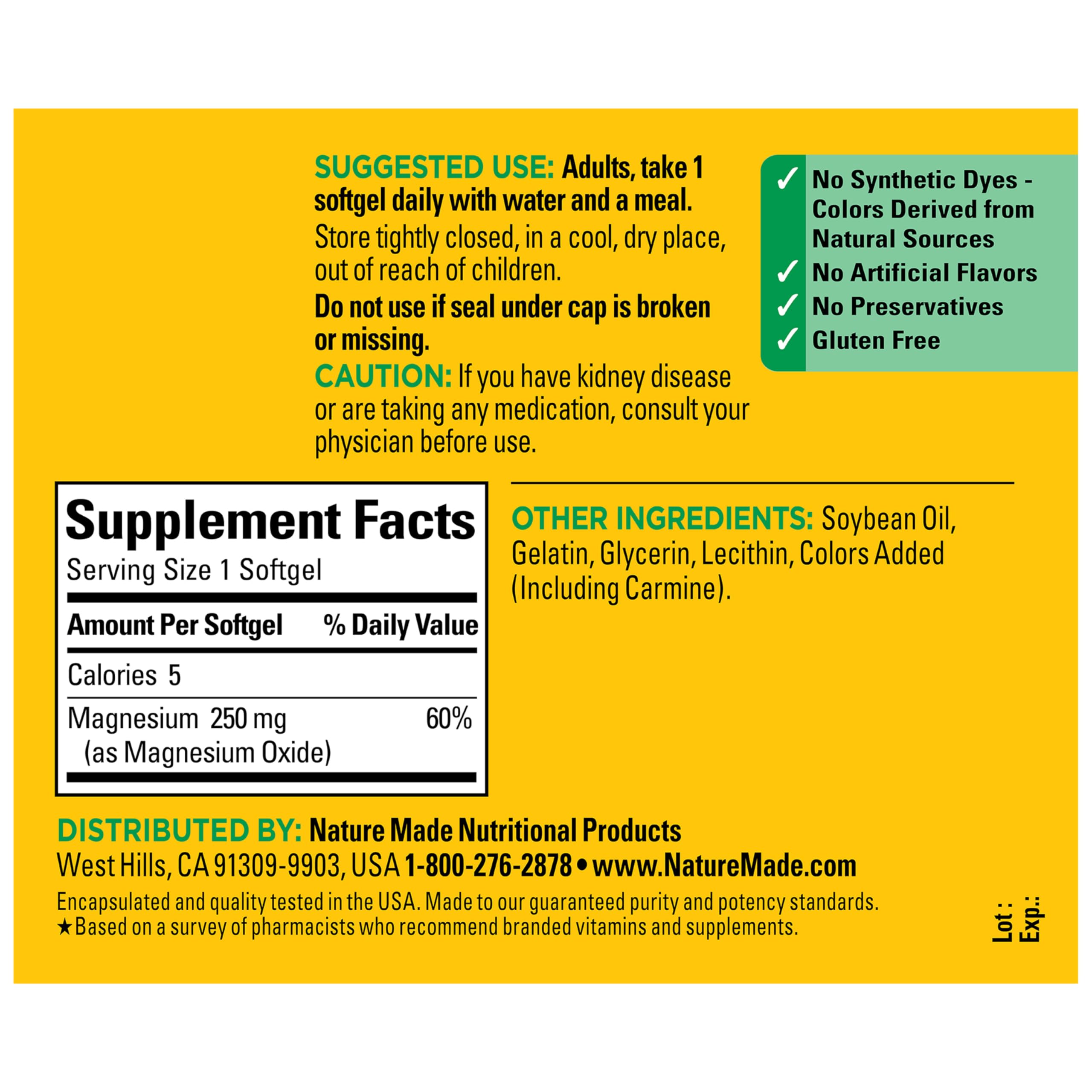 Nature Made Magnesium 250 mg, Magnesium Supplements for Men and Women, Support for Muscle, Heart, Bone and Nerve Health, 90 Softgels, 90 Day Supply Nature Made Au supplements