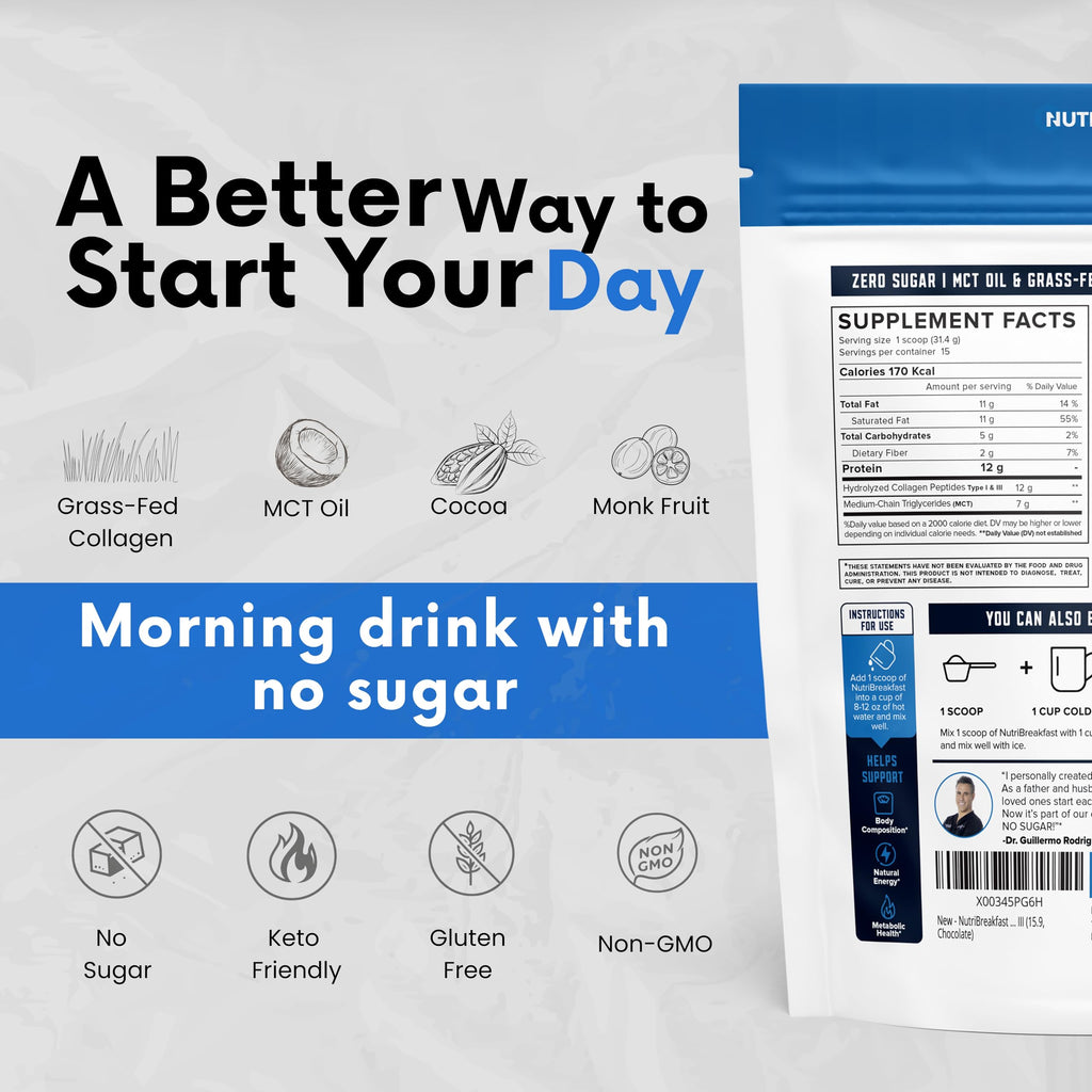Nutri11 NutriBreakfast by Nutrillermo/Keto Protein Collagen Powder with MCT Oil/MCT Oil Powder/Keto Collagen Peptides with Grass-Fed Bovine