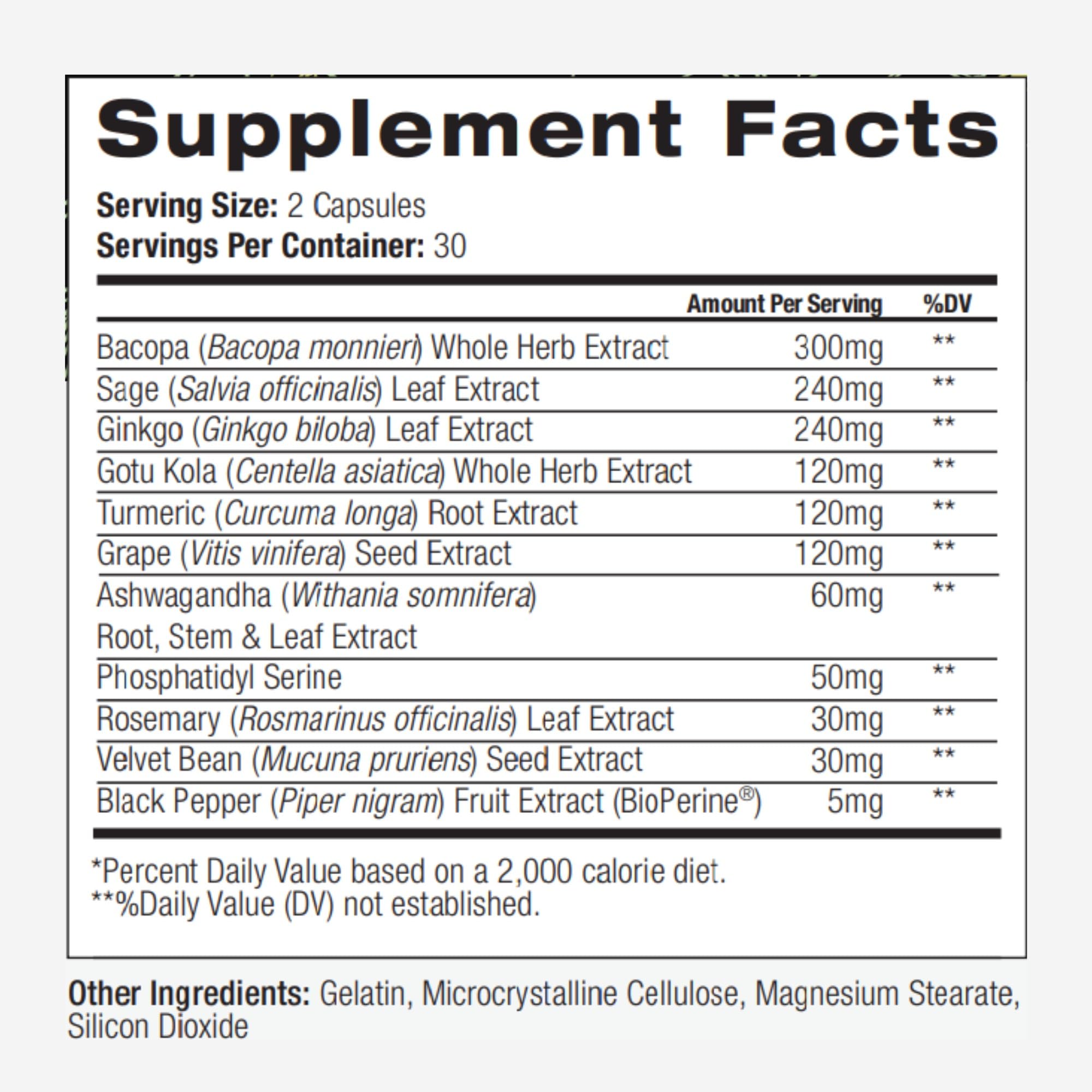 PALO Focus Brain Booster Natural Supplement Nootropic for Memory, Focus, Learning, Reall, Attention and Cognition - Ginkgo Biloba, Bacopa, Gotu Kola, Ashwagandha, Mucuna 60 Capsules PALO Au supplements