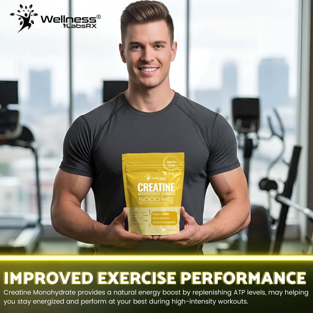 Creatine Gummies 5000mg, 30 Servings Creatine Monohydrate Gummies - Third-Party Tested Creatine for Women, Pineapple Flavor Creatine for Men, Muscle Growth,