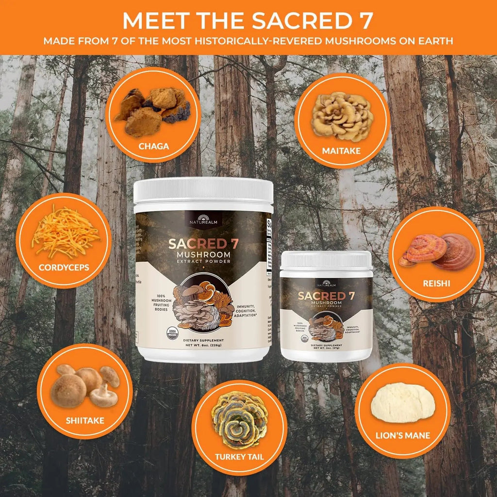 Naturealm Sacred 7 Mushroom Extract Powder - USDA Organic - Lion's Mane, Reishi Naturealm Au supplements