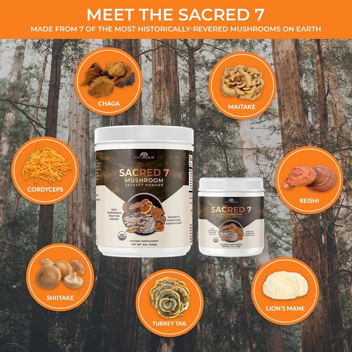 Naturealm Sacred 7 Mushroom Extract Powder - USDA Organic - Lion's Mane, Reishi Naturealm Au supplements