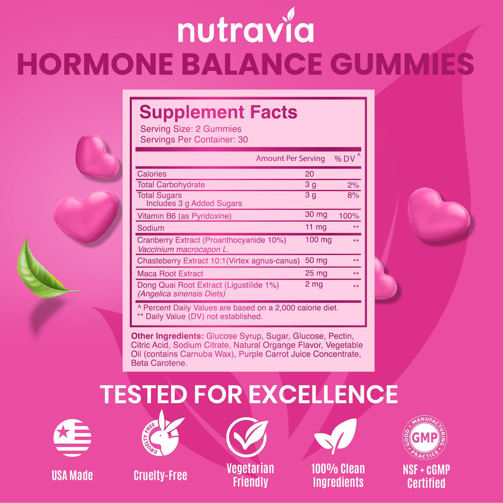 Hormone Balance For Women Gummies + PMS Relief Supplement - Supports Mood Swings, Clear Skin, Reduced Cramps and Bloating - Hormonal PMS Gummies PCOS Vitamin with Cranberry, Dong Quai (60 Gummies) Nutravia Au supplements