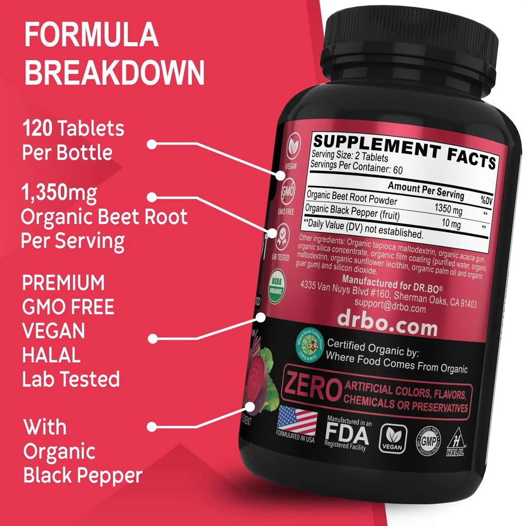 Organic Beet Root Capsules Supplements - 1350mg Beetroot Powder Extract Pills, Organic DR. BO Au supplements