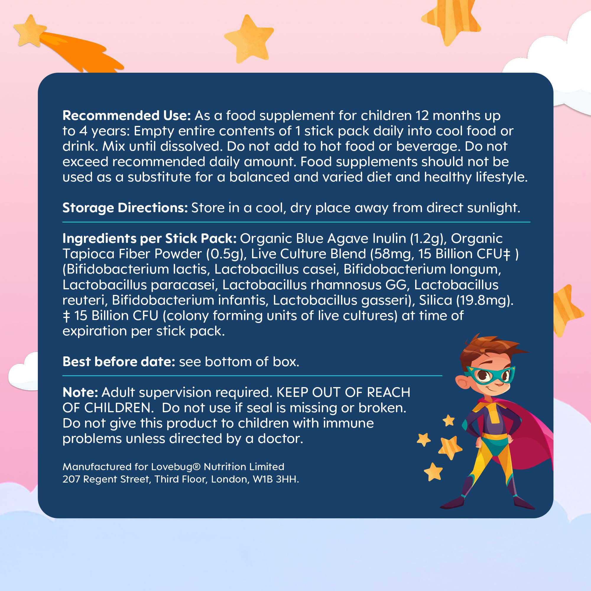 LOVEBUG Kids Probiotic Powder with Prebiotic Fiber - Toddler Immunity Support & Constipation Relief - USDA Organic Probiotics for Childrens Gut & Digestive Health