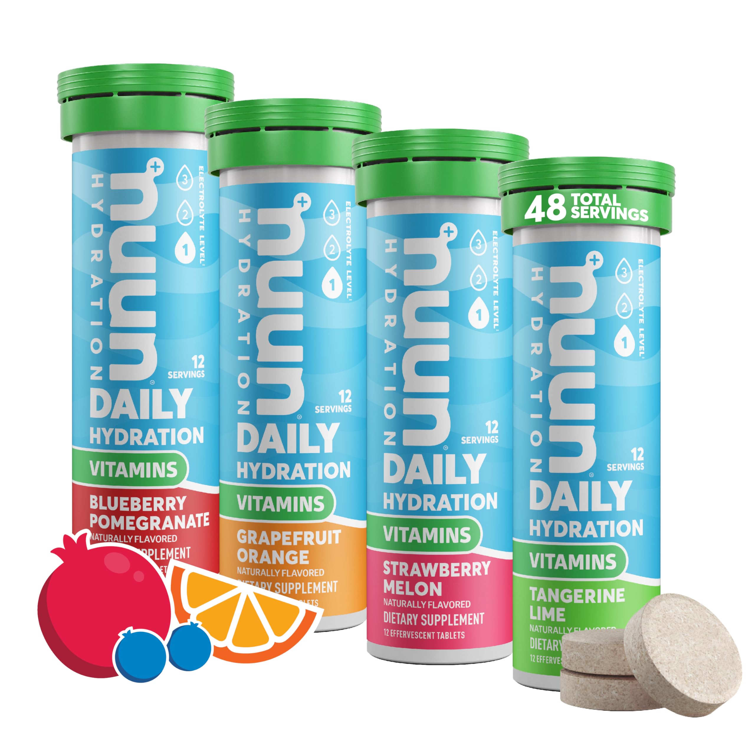 Nuun Vitamins Electrolyte Tablets with Vitamin D, C, E, A, & B6, Folic Acid, Magnesium & 4 Other Essential Electrolytes, Gluten Free & Vegan