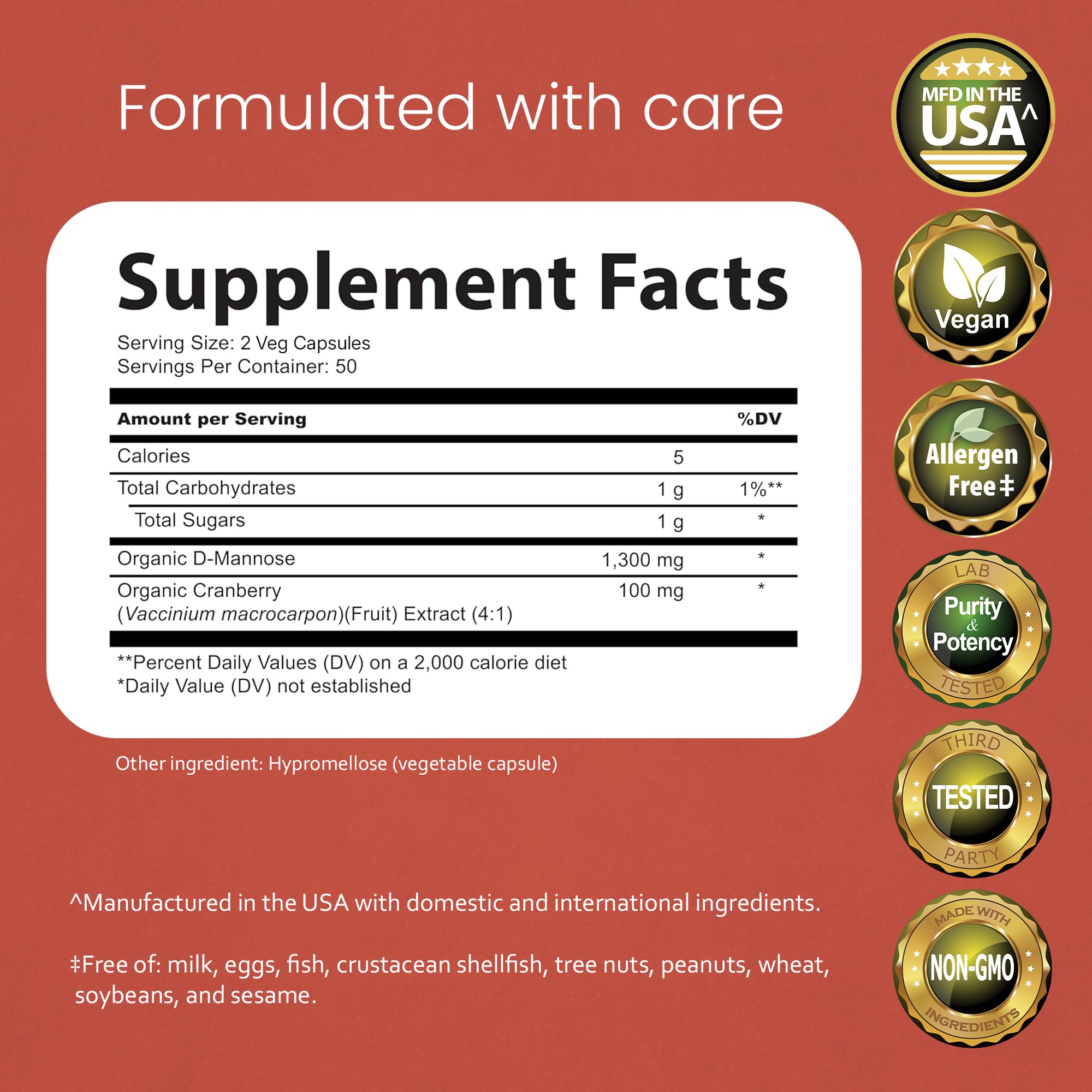 NaturaLife Labs Organic D-Mannose 1300 mg with Organic Cranberry Extract 100 mg per Serving – 100 Capsules – Non-GMO, Gluten-Free, Vegan NaturaLife Labs Au supplements