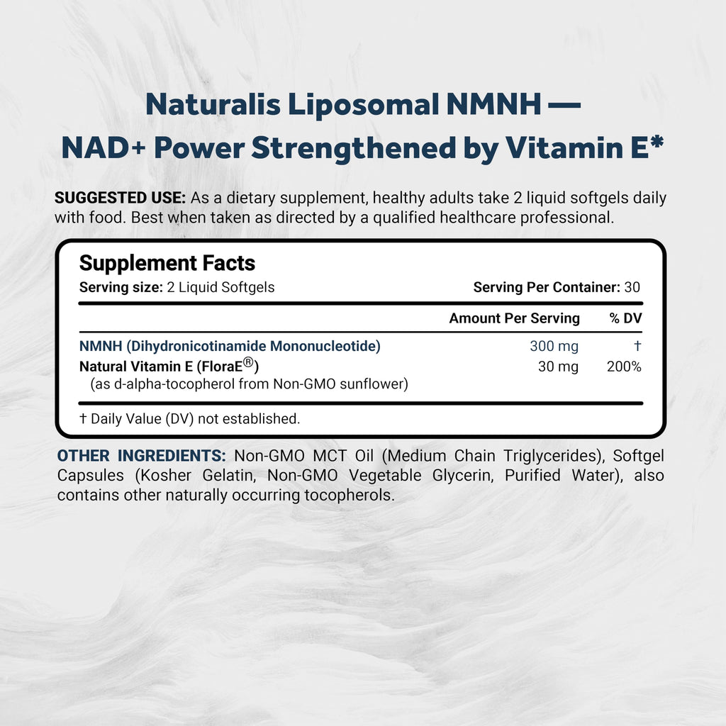 Naturalis Liposomal NMNH 300mg (NMN Alternative) | Boost NAD+ Levels & Support Healthy Aging* | Bioenhanced with Vitamin E for Advanced Absorption, Stability & Antioxidant Protection* | 60 Softgels Naturalis Au supplements