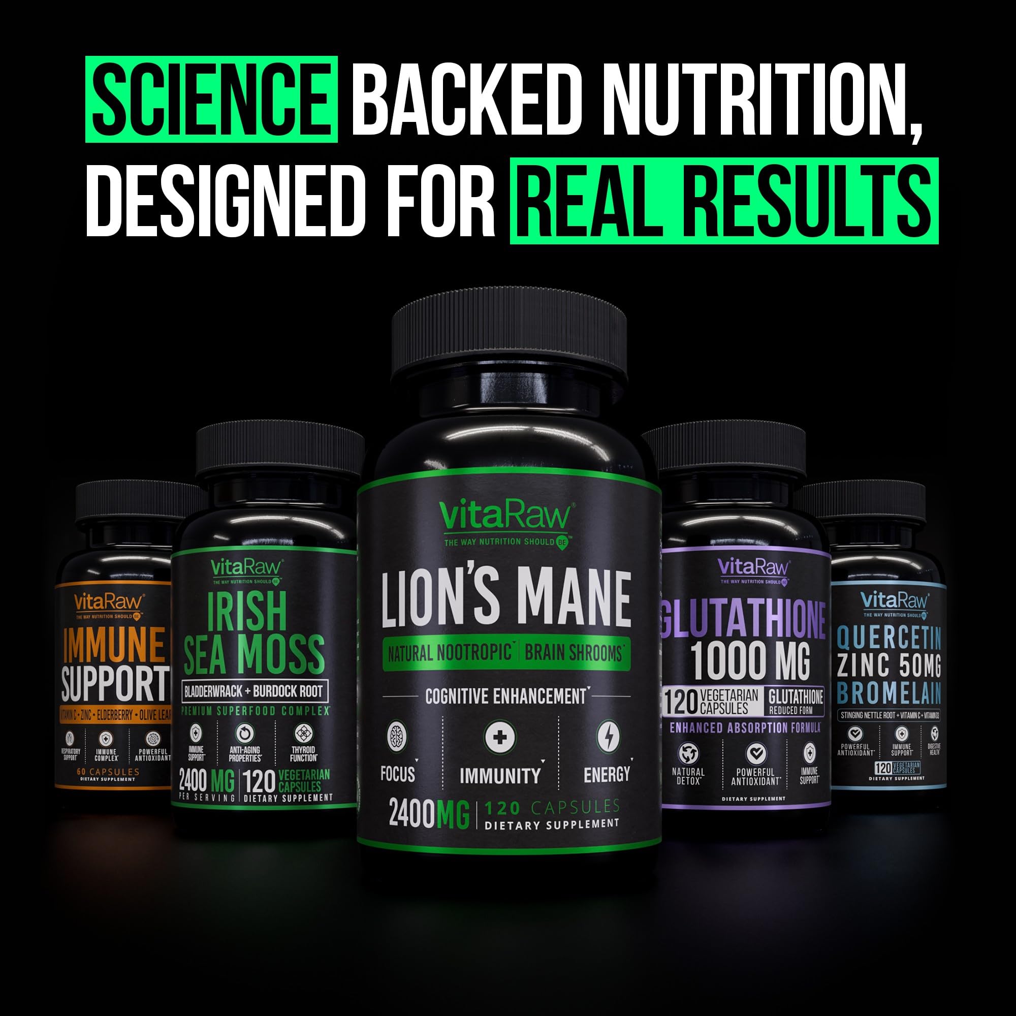 VitaRaw Organic Lions Mane Supplement Capsules 2400 mg - Powerful Nootropic - Helps Maintain Memory, Energy, and Mental Clarity - Vegan Brain Booster Focus Pills - Real Lion's Mane Supplement VitaRaw Au supplements