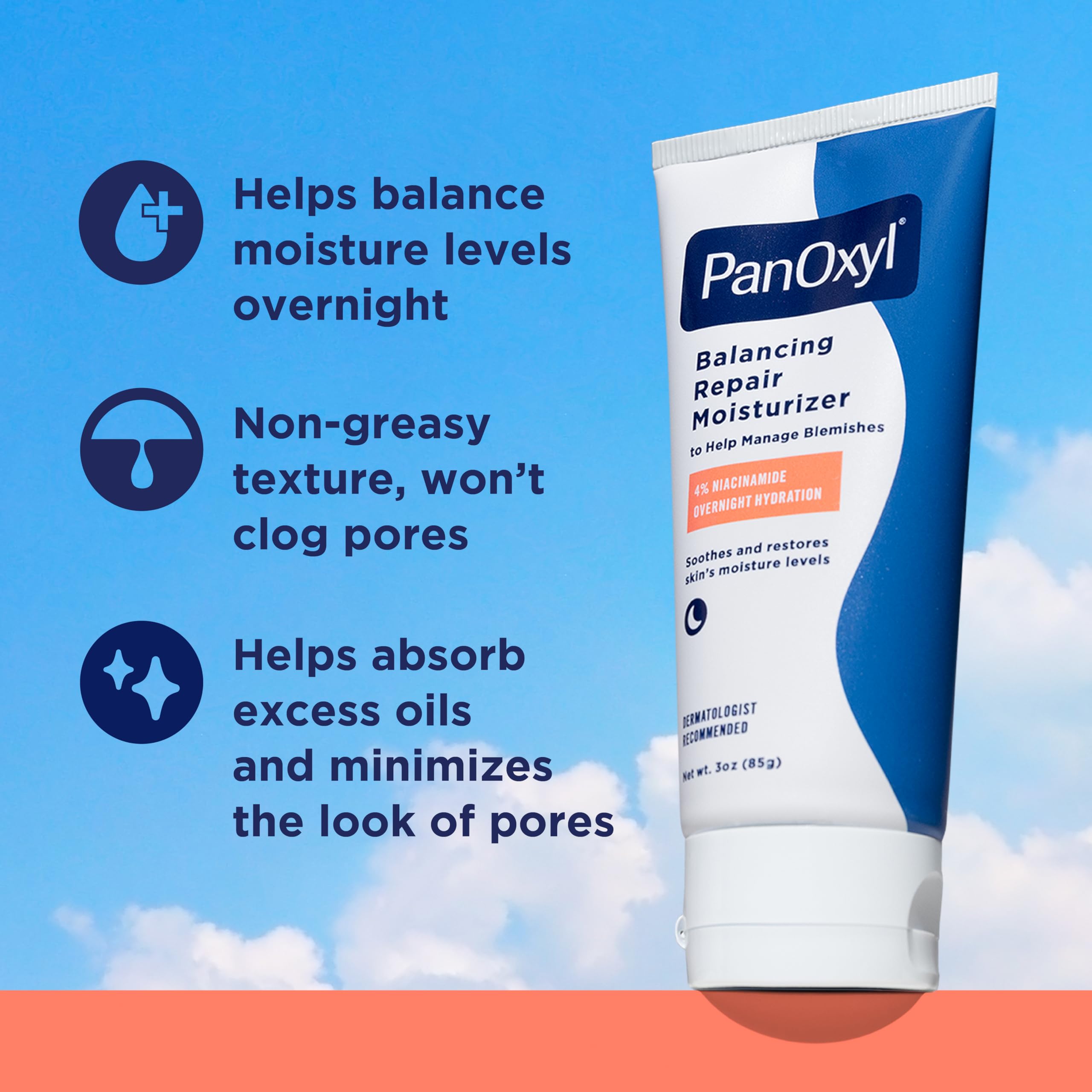 PanOxyl PM Balancing Repair Moisturizer with Niacinamide, Ceramides and Cica, Hydrating Face Moisturizer