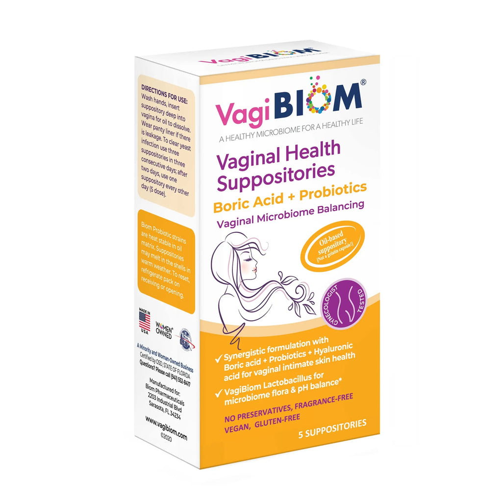 VagiBiom Boric Acid Suppositories with Lactobacillus: Microbiome Flora Balance; Balance and Nourishes VagiBiom Au supplements