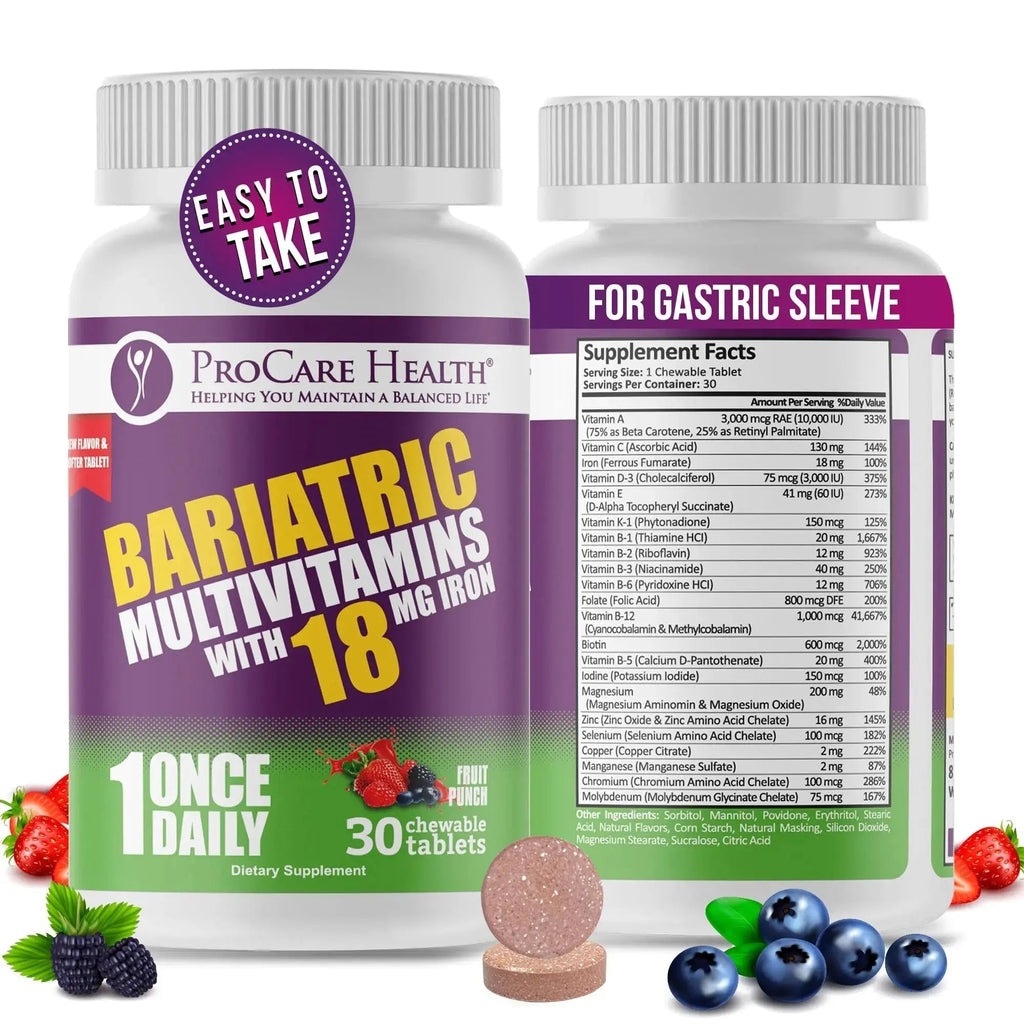 ProCare Health Bariatric Chewable Multivitamin with Iron 18mg (30 Tablets) - Fruit Punch Flavor Bariatric Multivitamin Chewable ProCare Health Au supplements