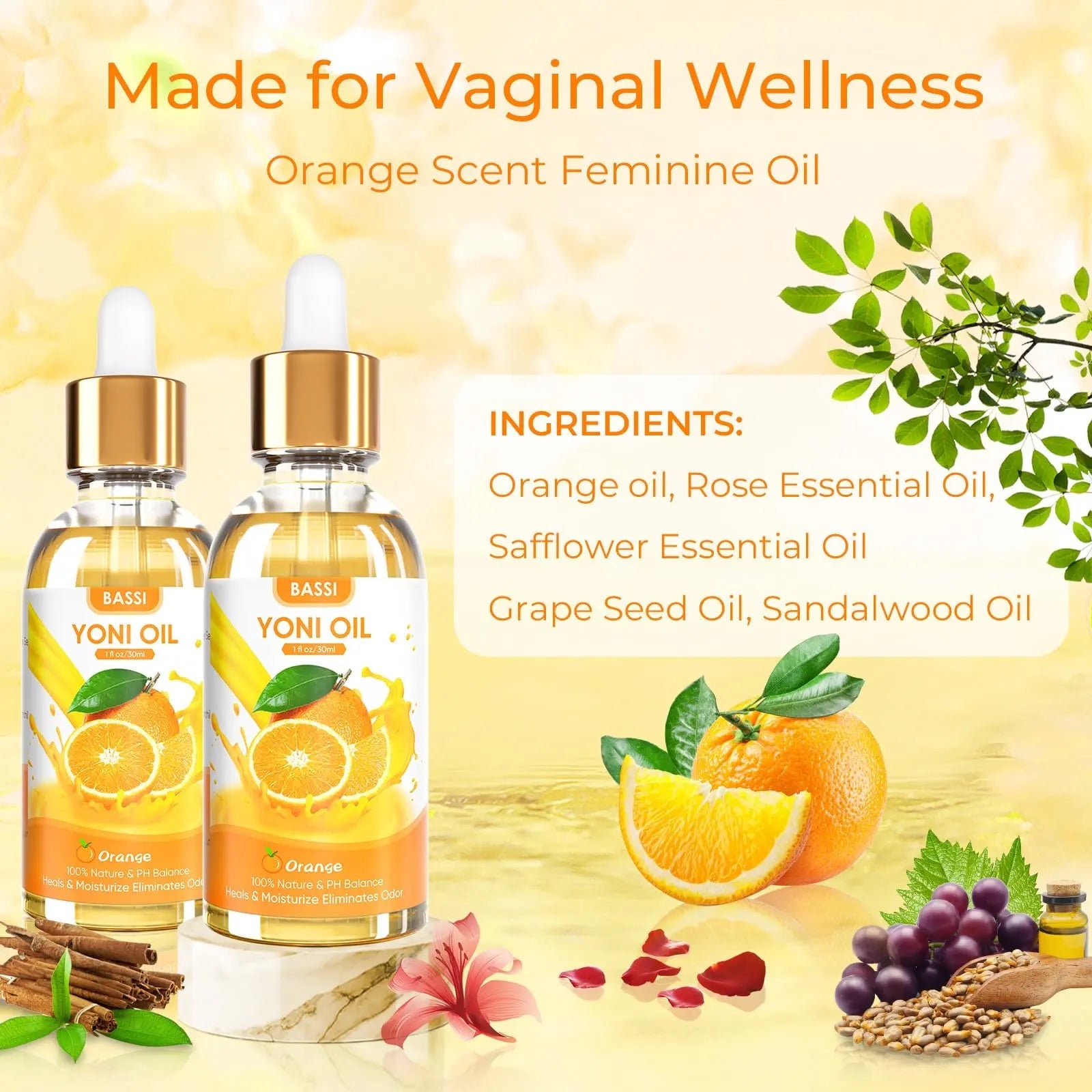 BASSI 2PCS Yoni Oil Organic Feminine Oil Vaginal Moisturizer - Ph Balance for Women - Feminine Deodorant BASSI Au supplements