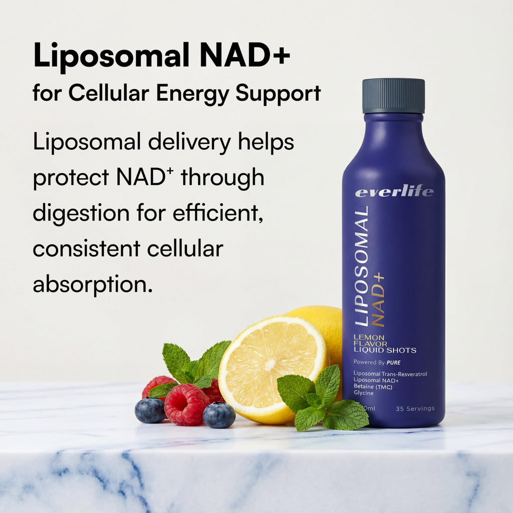 Everlife Liposomal NAD+ Liquid Supplement – 150mg Shot with Liposomal Trans-Resveratrol, TMG & Glycine – Boosts Energy, Cellular Repair, Healthy Aging & Longevity – NMNH Alternative – 30 Servings Everlife Au supplements