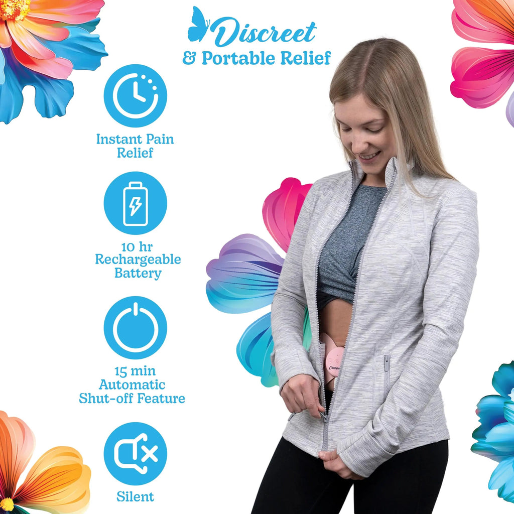 Crampology Relief Pink-Period Cramps Pain Relieving Device, Cramp Massager for Menstrual and Lower Back Ache, Reduces Endometriosis Discomfort, PMS TENS Unit, Wireless or Wired, Natural Cycle Support Crampology Au supplements