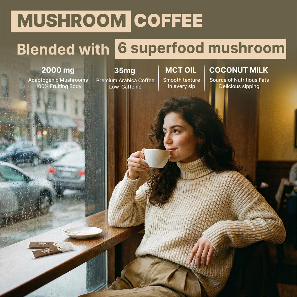 TerraPrecis Mushroom Coffee with 6 Adaptogens Mushrooms Supplement for Organic Lion's Mane&Reishi,Chaga&Other, Instant Coffee with MCT Oil& Arabica for Energy,Focus&Immune Support (30 Servings) TerraPrecis Au supplements