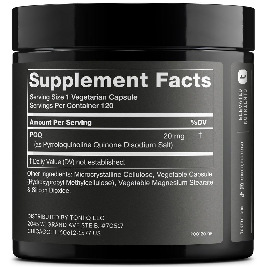 Toniiq 99%+ 20mg Supplement - Ultra High Purity PQQ 20mg Concentrated Formula - PQQ 20 mg 120 Capsules - Pyrroloquinoline Quinone Supplement - 1 Capsule Serving - Vegetarian Capsules Toniiq Au supplements