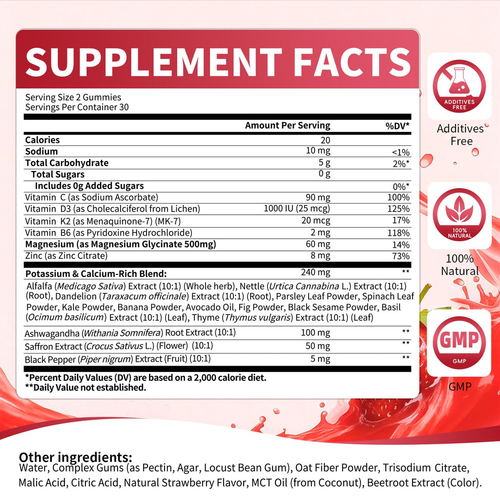 2 Pack Potassium Magnesium Gummies, Sugar Free Potassium Supplement Magnesium Glycinate 500mg, Ashwagandha, Vitamins D3, C, B6, Calcium & Zinc for Sleep, Leg Cramps & Muscle Relaxation-120 Count MABEFY Au supplements
