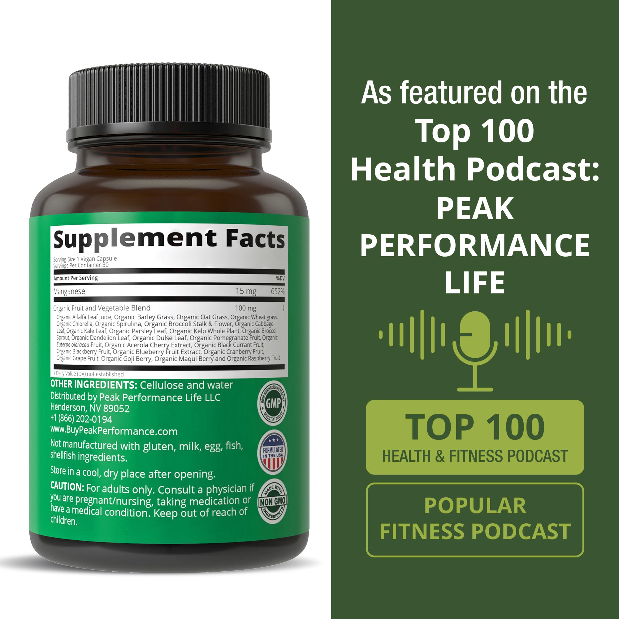 Manganese Supplement Food Like Mineral Chelated for Superior Absorption with Whole Food Blend of 25+ Fruits & Vegetables. Pure Trace Mineral Capsules for Connective Tissue, Bone Health, Enzyme Support Peak Performance Au supplements