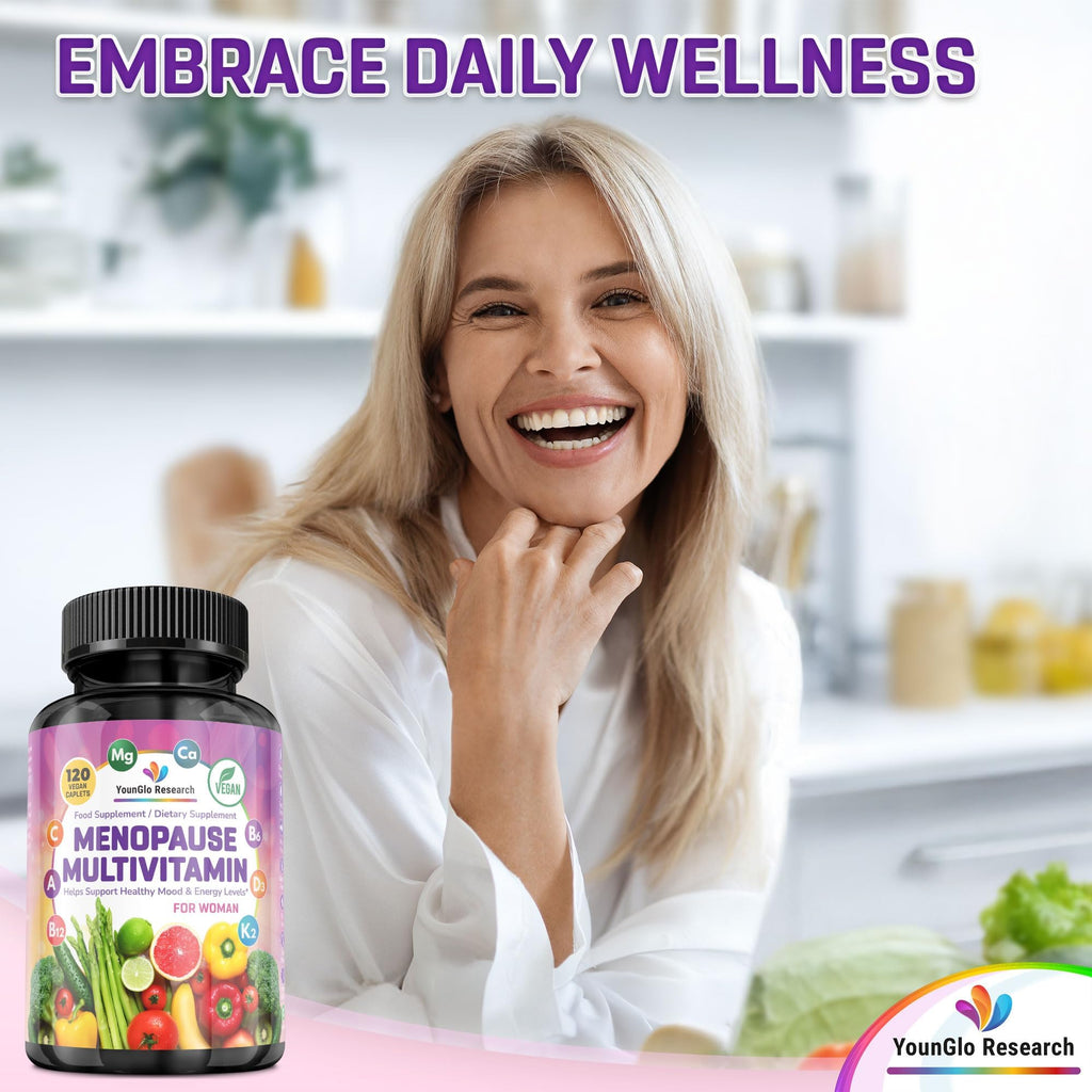 YounGlo Research Menopause Supplement - 120 Vegan Caplets - Menopause & Perimenopause Relief Support - Food and Dietary Vitamins - Multivitamin for Women YounGlo Research Au supplements