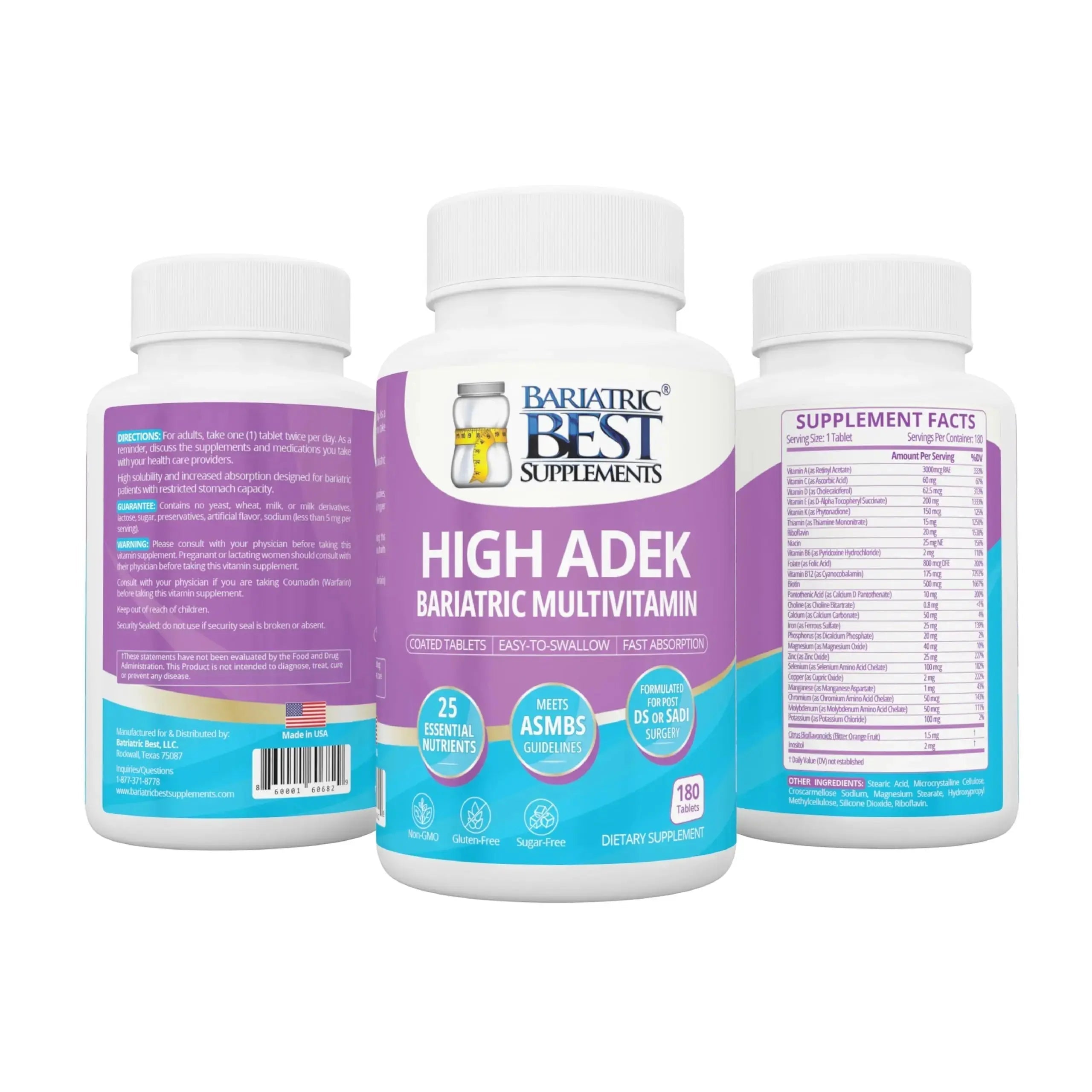 High A D E K Bariatric Multivitamin for Post DS/SADI Surgery, 25 Essential Nutrients for Post-Weight Loss Surgery, 180 Tablets Bariatric Best Supplements Au supplements