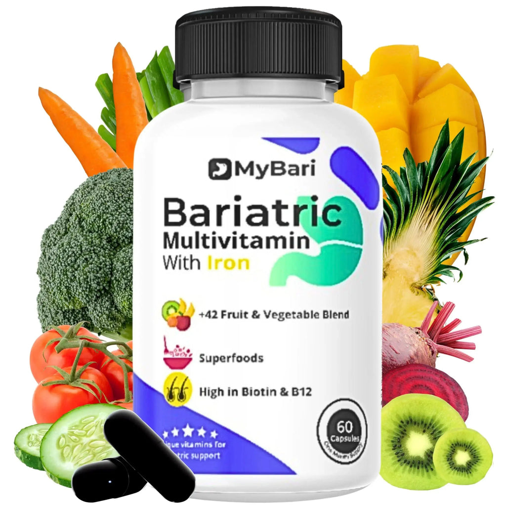 MyBari All-in-One Bariatric Multivitamin with Iron - Made in USA - for Men & Women - Supports Gastric Sleeve & Bypass with 42+ Fruit & Veggie Blend - 60 Liquid Capsules MyBari Au supplements