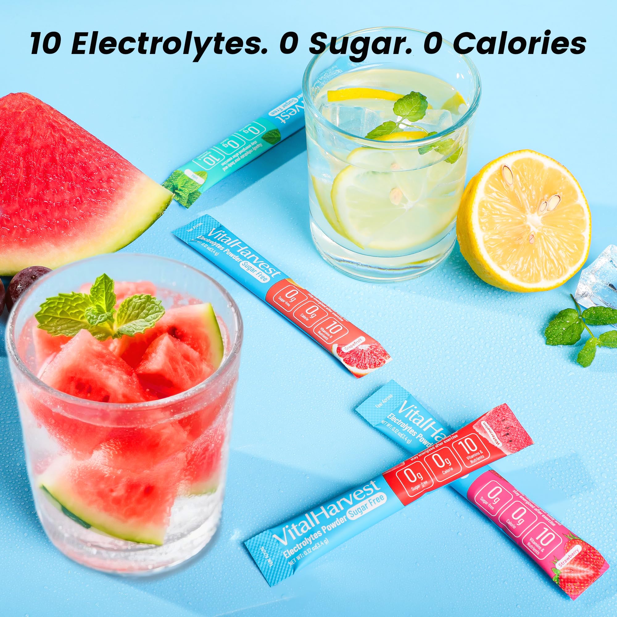 24 Sticks Electrolytes Powder Packets 7 Flavors Sugar Free Hydration Packets Liquid Daily IV Drink Mix, Low Sodium, Lemon Lime, Watermelon, Strawberry, Grape