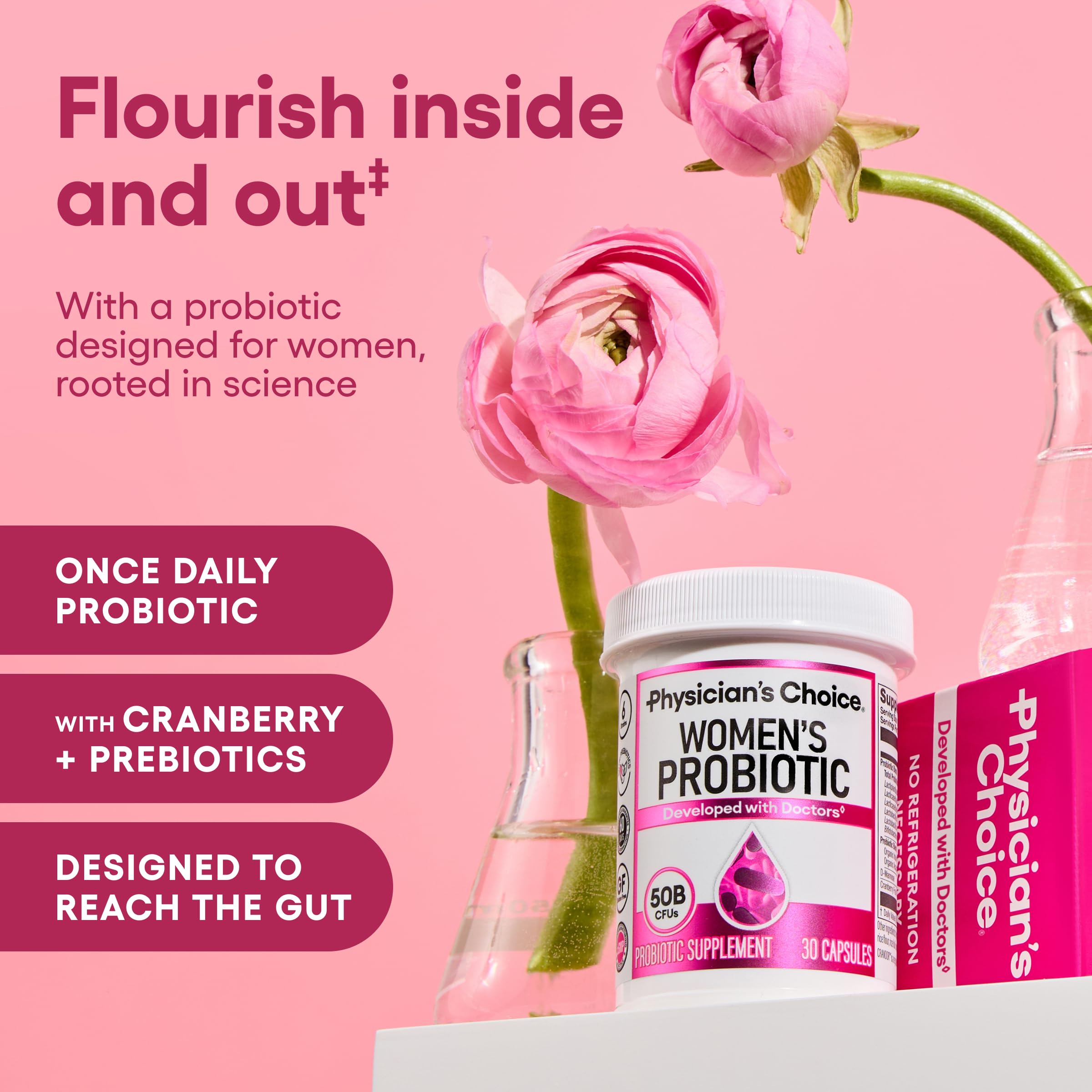 Physician's CHOICE Probiotics for Women - PH Balance, Digestive, UT, & Feminine Health - 50 Billion CFU - 6 Unique Strains for Her - Organic Prebiotics