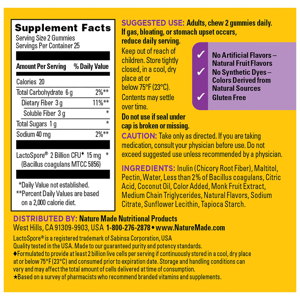 Nature Made Probiotic + Prebiotic Fiber Gummies for Daily Gut Health, Fiber Supplement with Probiotics for Digestive Health Support
