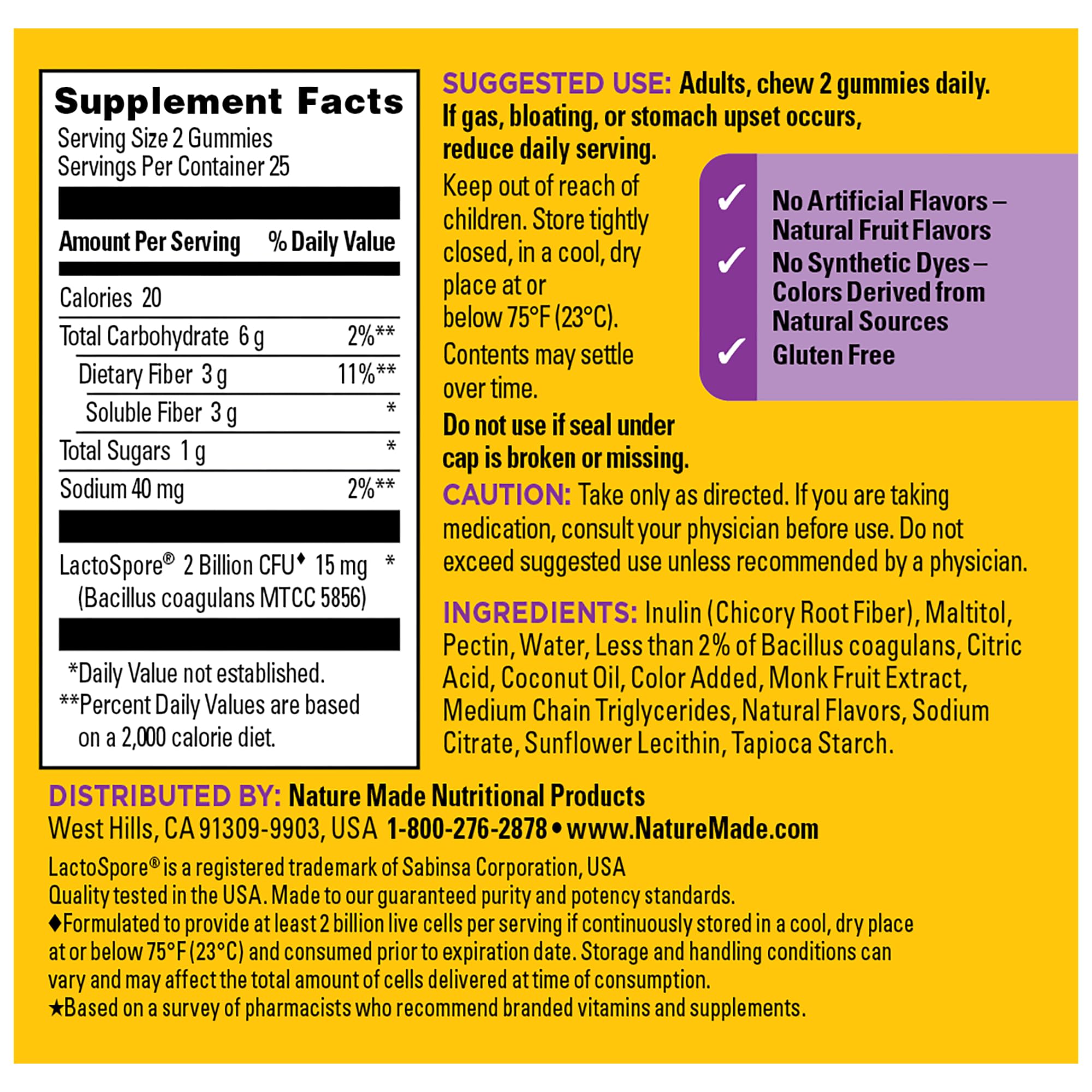 Nature Made Probiotic + Prebiotic Fiber Gummies for Daily Gut Health, Fiber Supplement with Probiotics for Digestive Health Support