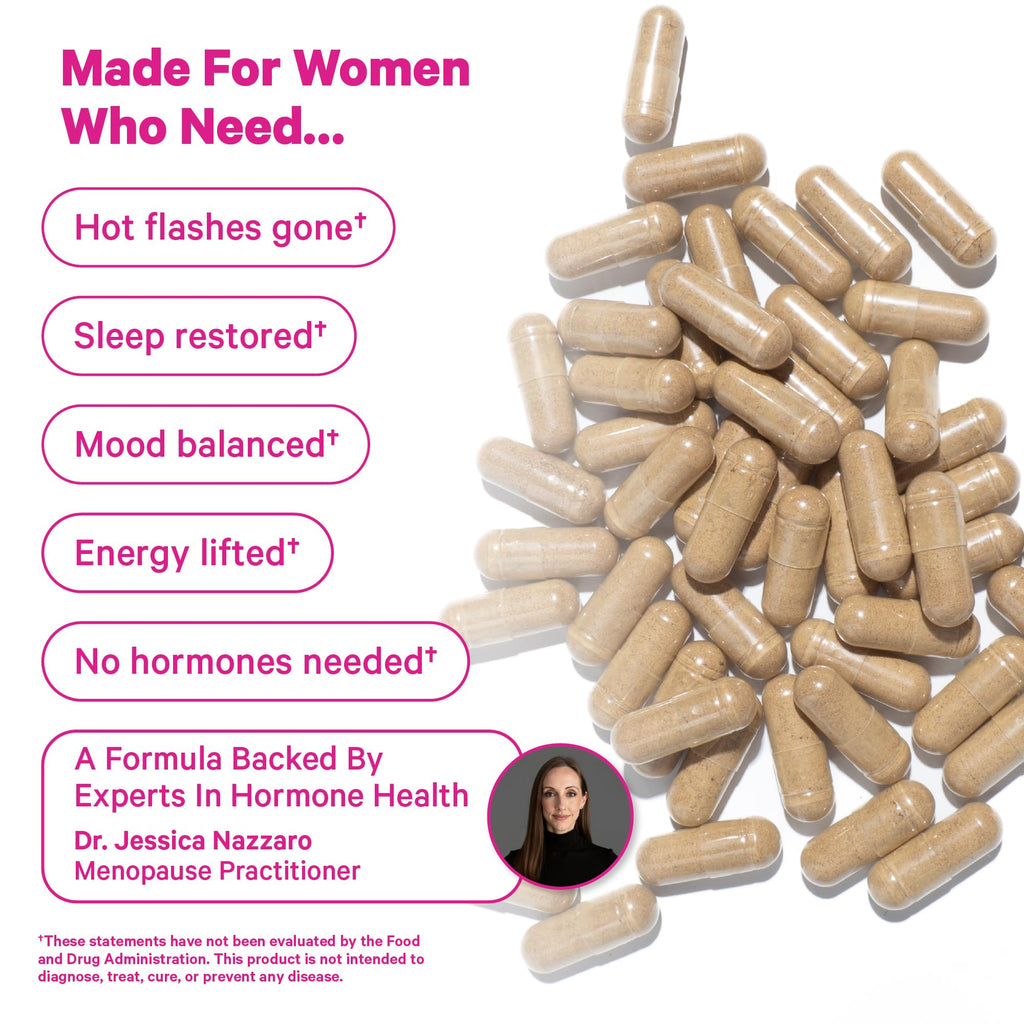 Pink Stork Menopause Support for Women - Hot Flash, Mood, Sleep, Weight, Cortisol & Hormonal Balance - Vegan, Estrogen-Free Perimenopause Relief - Ashwagandha, Maca - 60 Capsules Pink Stork Au supplements