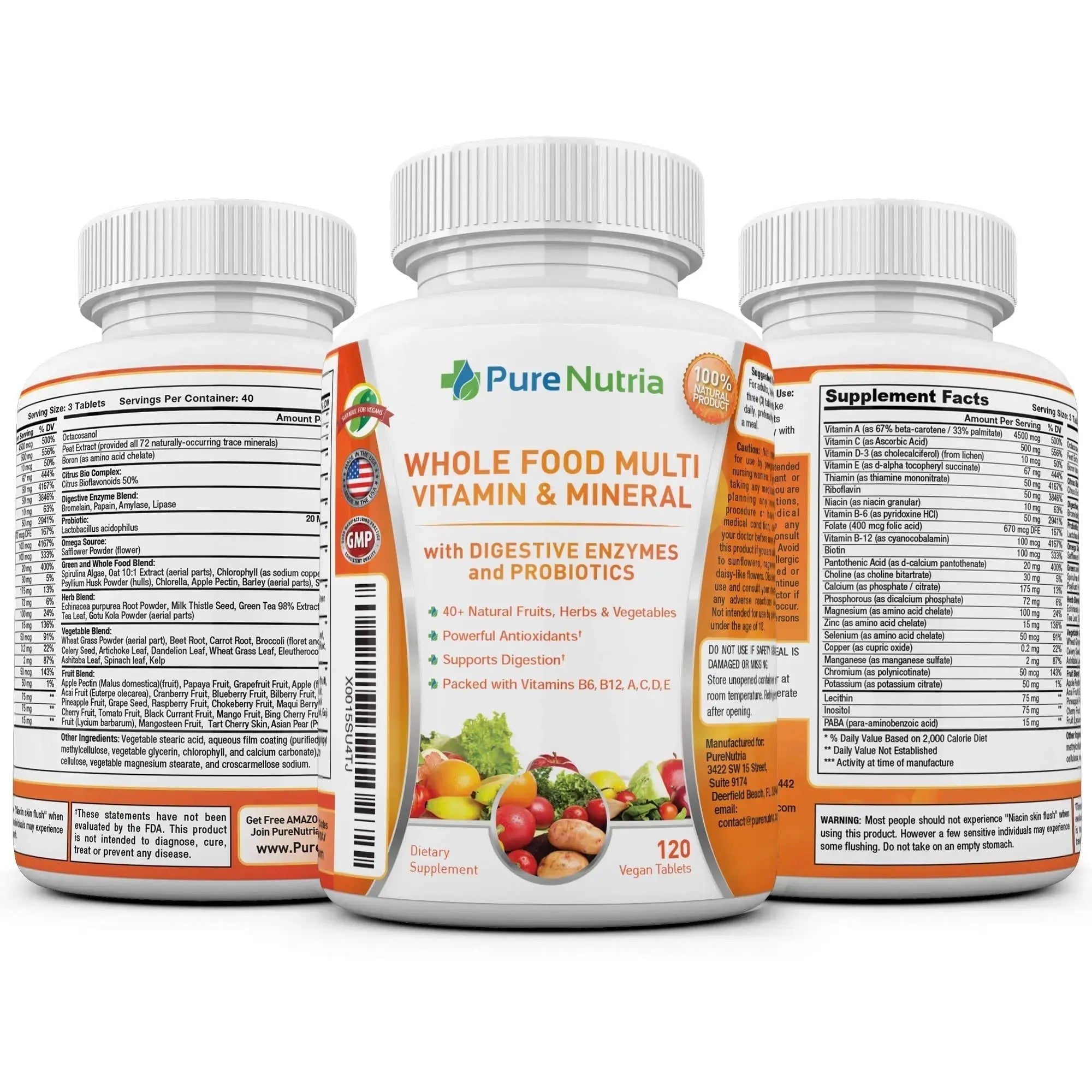 Whole Food MultiVitamin and Minerals with Probiotic Enzymes - 120 Multivitamins for Women and Men - Packed with WholeFood and Herbal Ingredients PureNutria Au supplements