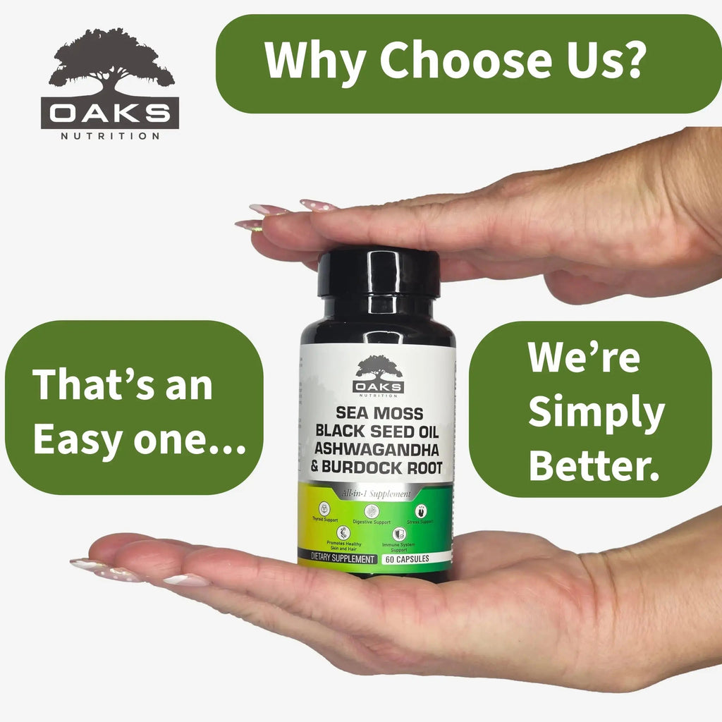 Oaks Nutrition Premium 15-in-1 Sea Moss Multivitamin with Black Seed Oil, Ashwagandha, Turmeric, Bladderwrack, Burdock, Elderberry Oaks Nutrition Au supplements