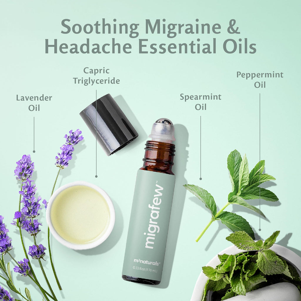 MigraFew Aromatherapy Migraine Roll On | Compact Headache Relief with Cooling Metal Roller for Head Tension and Pressure, Made with Peppermint, Spearmint and Lavender Essential Oils (0.33 FL oz) by M3 M3 Naturals Au supplements