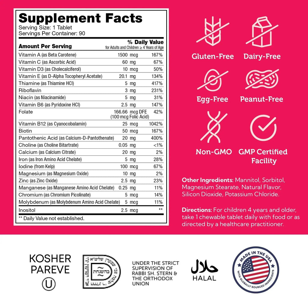 Zahler Kids Multivitamin Chewable Vitamin Tablet - Complete One Daily Vitamins Supplement - Contains 20+ Minerals Zahler Au supplements